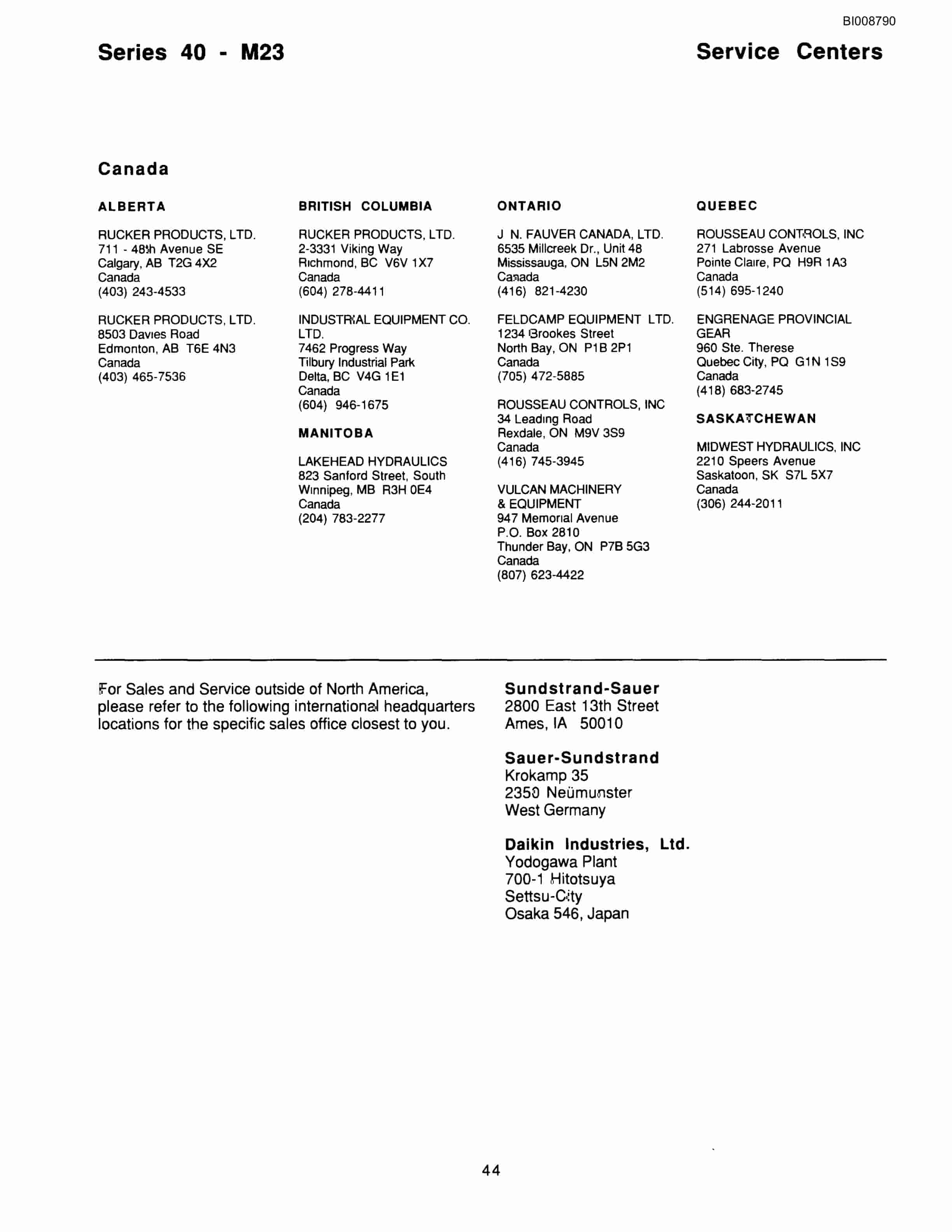 Bucyrus SCH5000 Self Contained Hydraulic Track Drill Parts Catalog BI008790-4