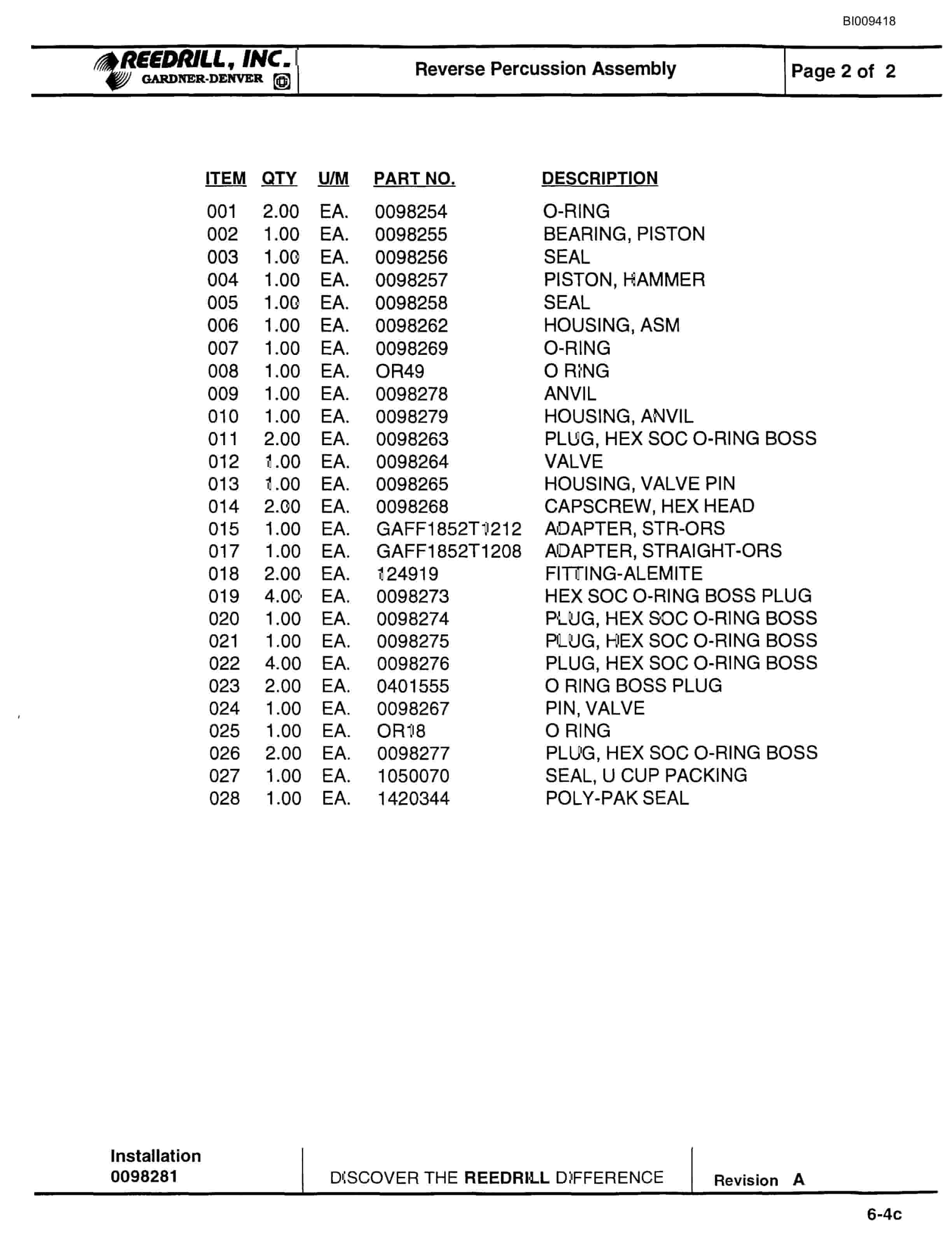 Bucyrus SCH5000 Self Contained Hydraulic Track Drill Parts Catalog BI009418-2