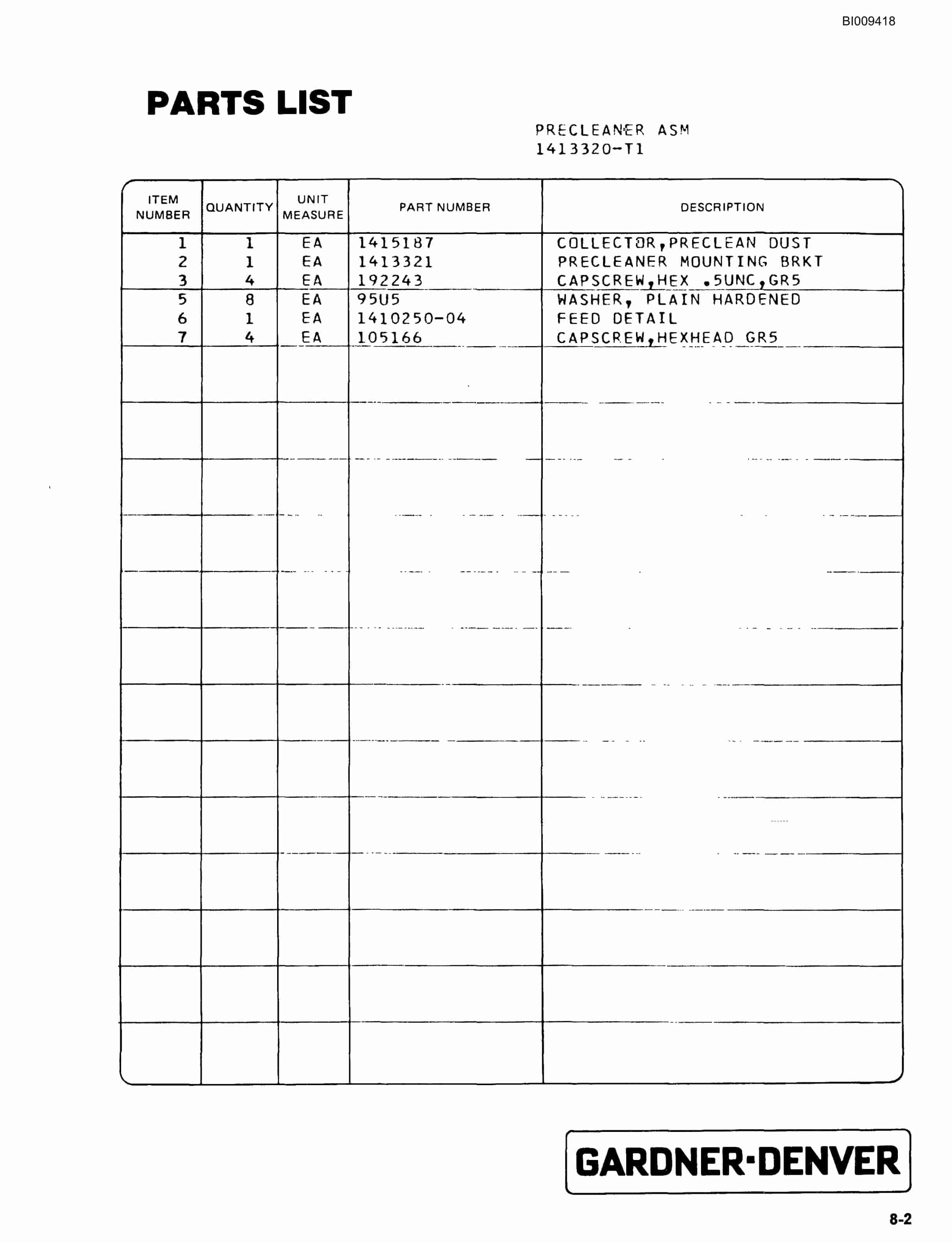 Bucyrus SCH5000 Self Contained Hydraulic Track Drill Parts Catalog BI009418-3