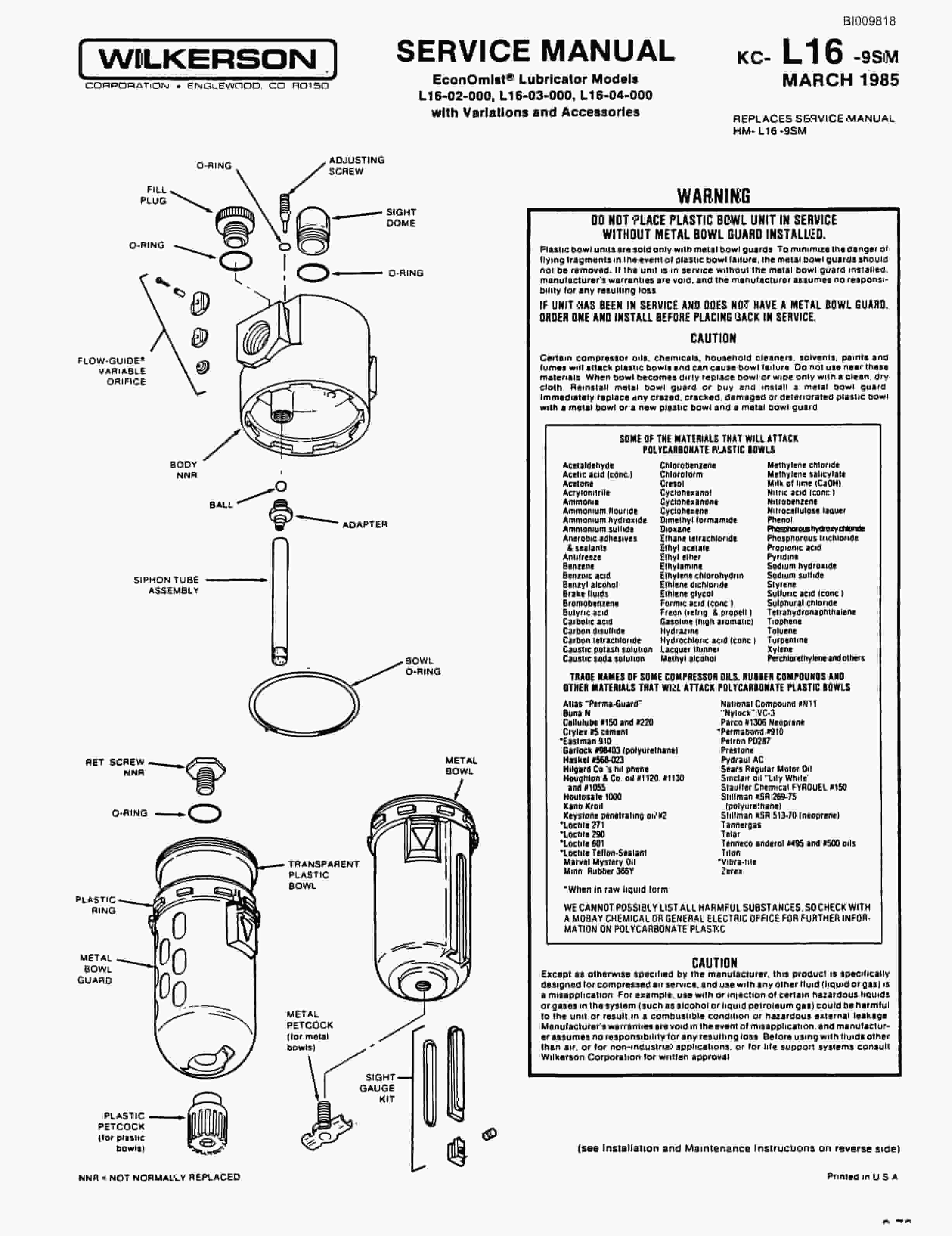 Bucyrus SCH5000 Self Contained Hydraulic Track Drill Parts Catalog BI009818-4
