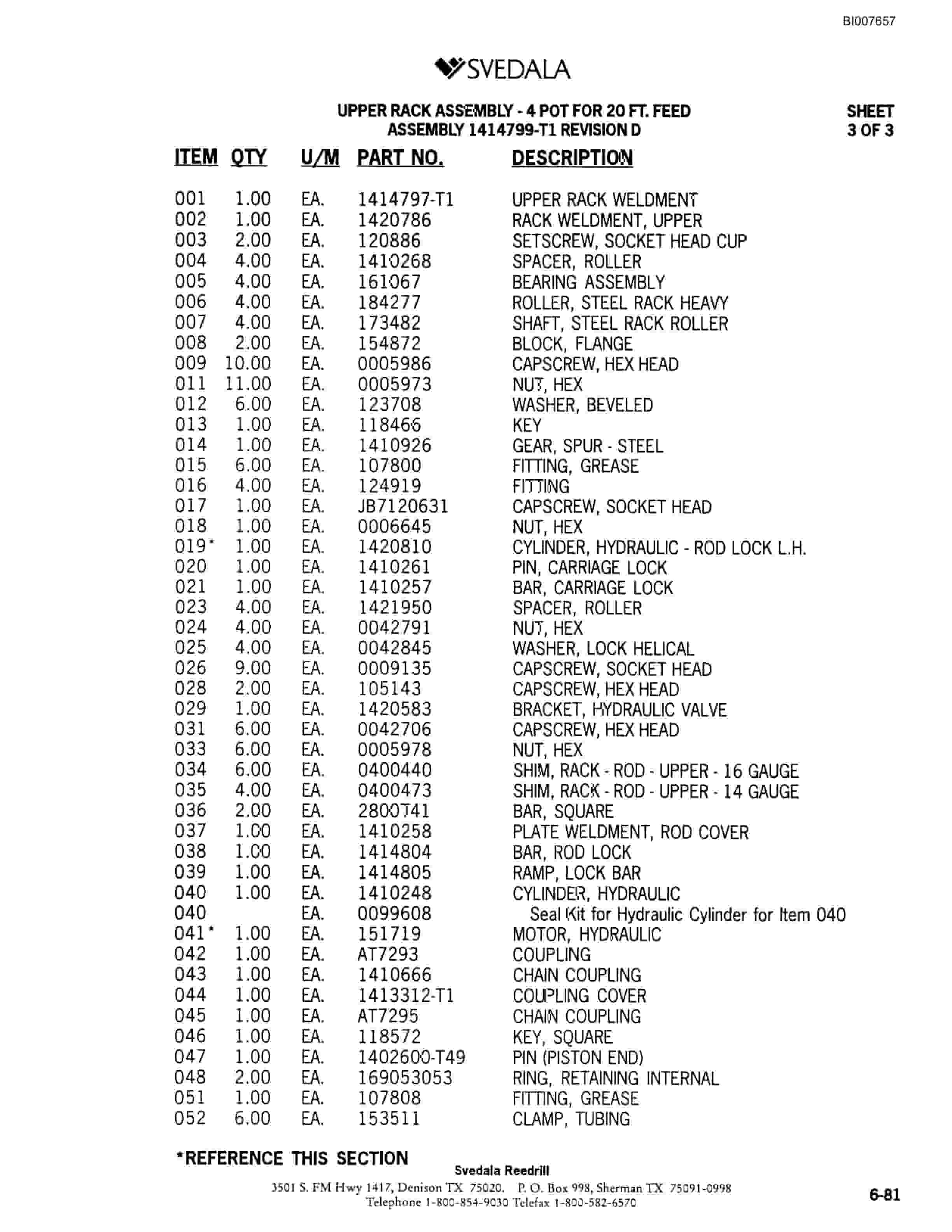 Bucyrus SCH5000C Self-Contained Hydraulic Track Drill Parts Catalog BI007657-4