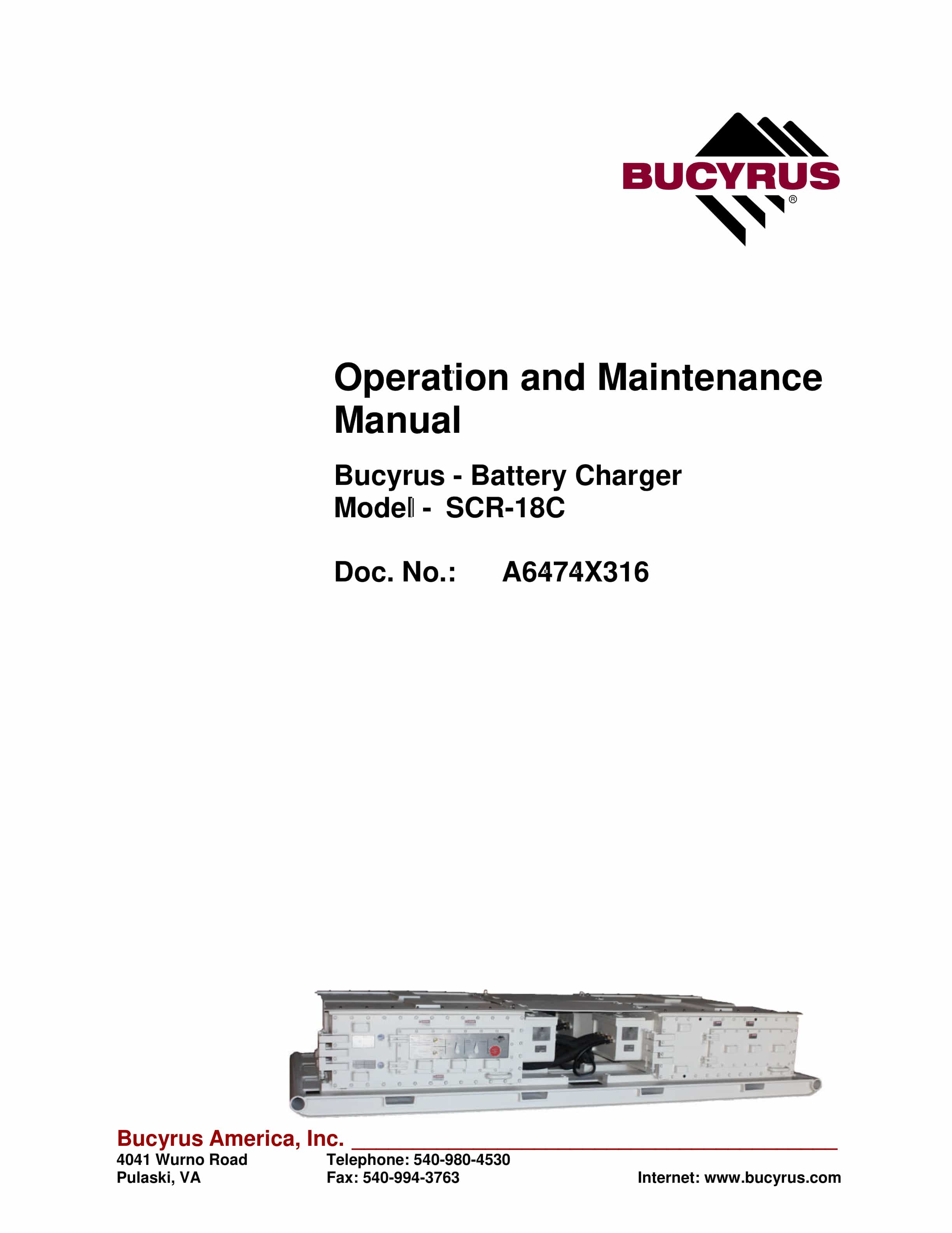 Bucyrus SCR-18C Battery Charger Operation Manual A6474X316