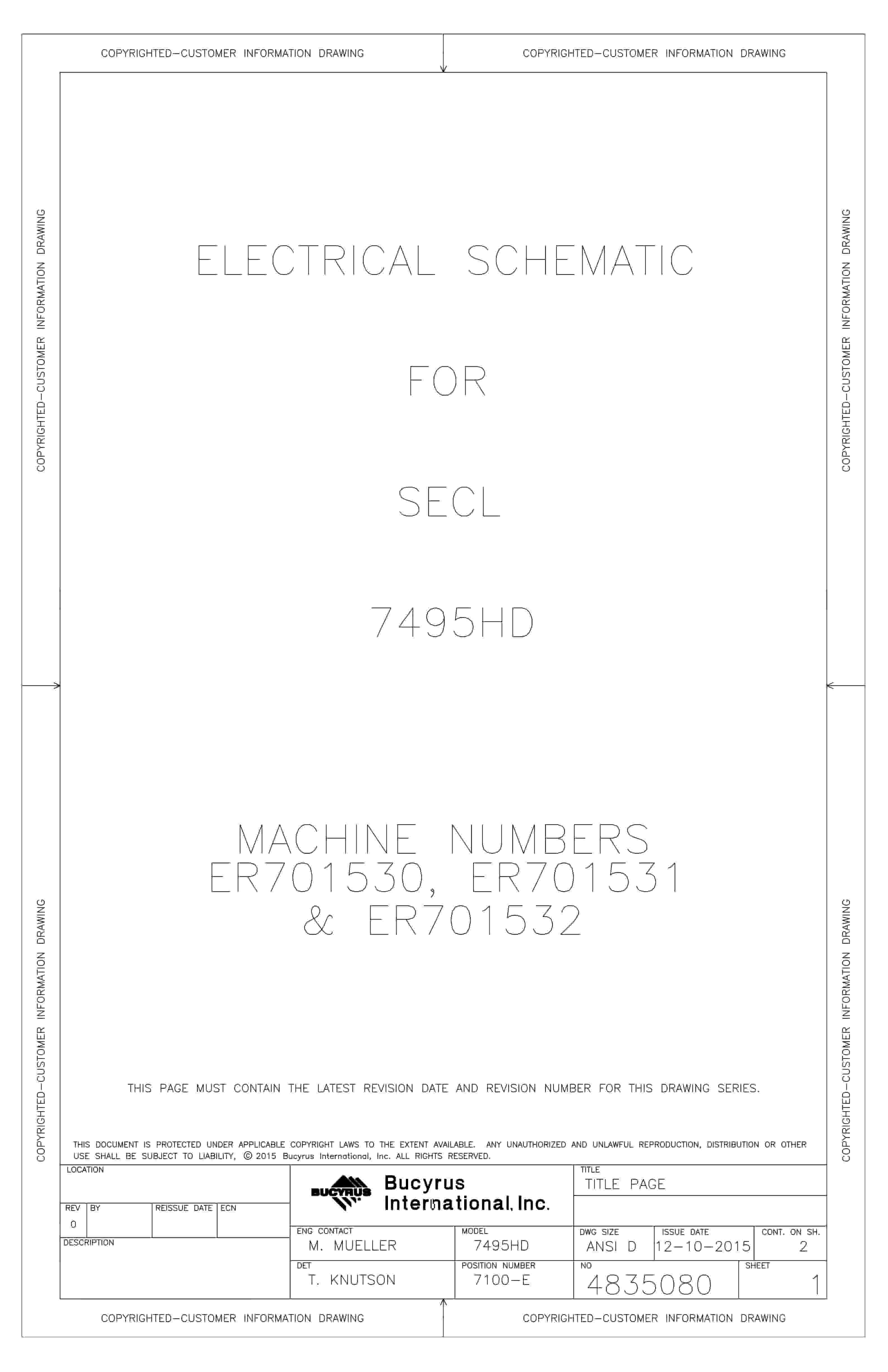 Bucyrus SECL 7495HD Electrical Schematic 4835080