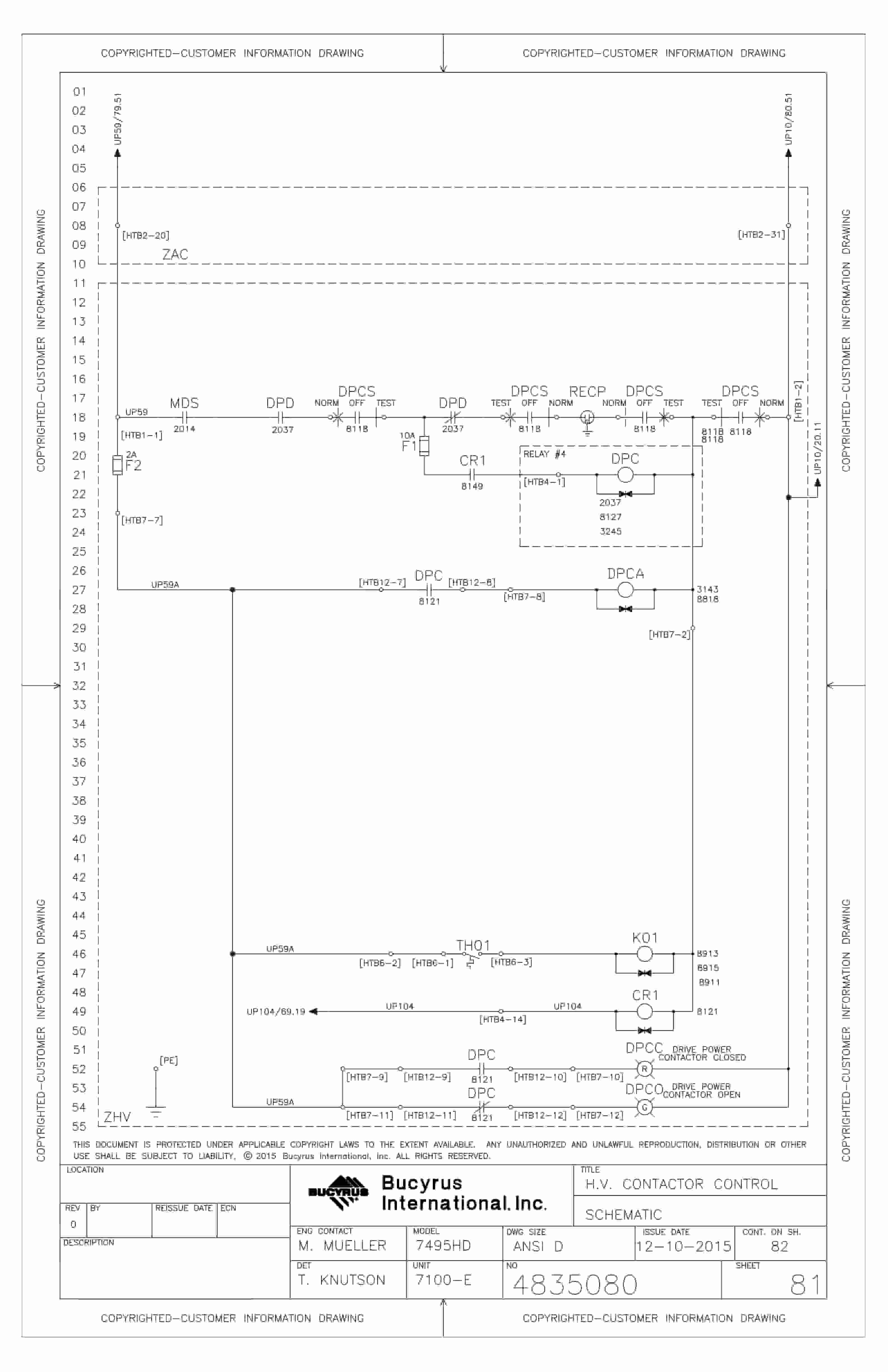 Bucyrus SECL 7495HD Electrical Schematic 4835080-5