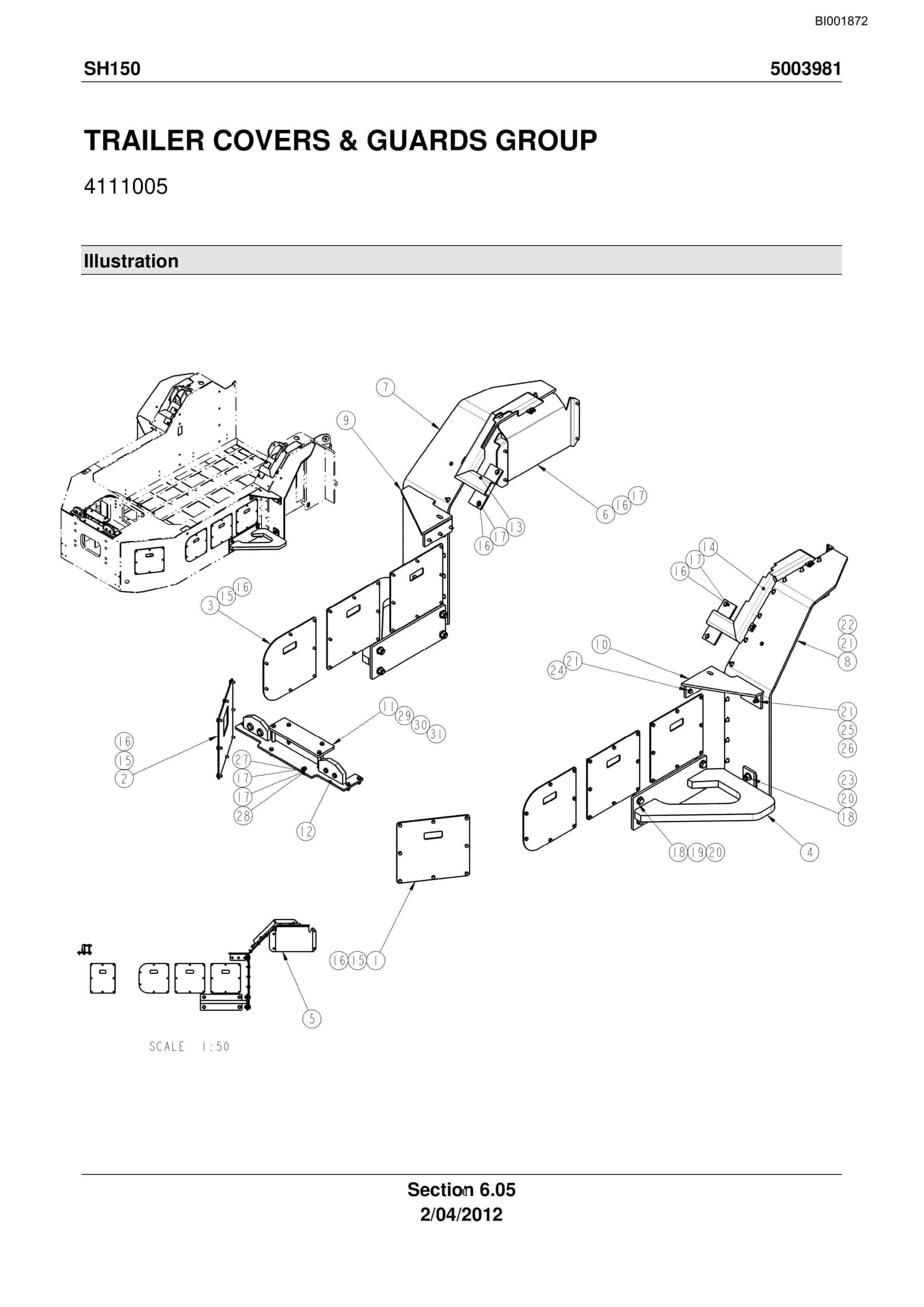 Bucyrus SH150 Shield Trailer Parts Catalog BI001872-5