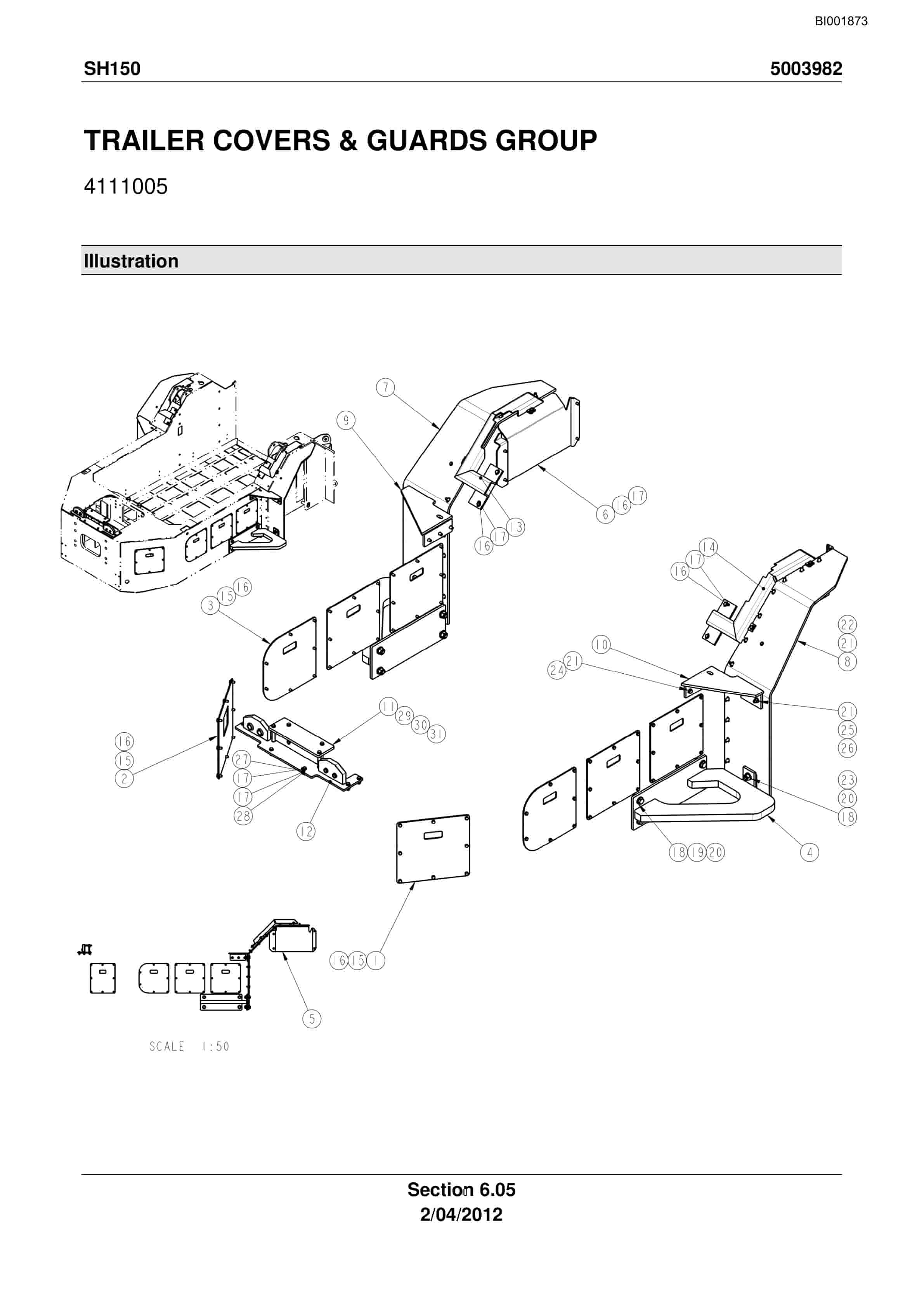Bucyrus SH150 Shield Trailer Parts Catalog BI001873-5