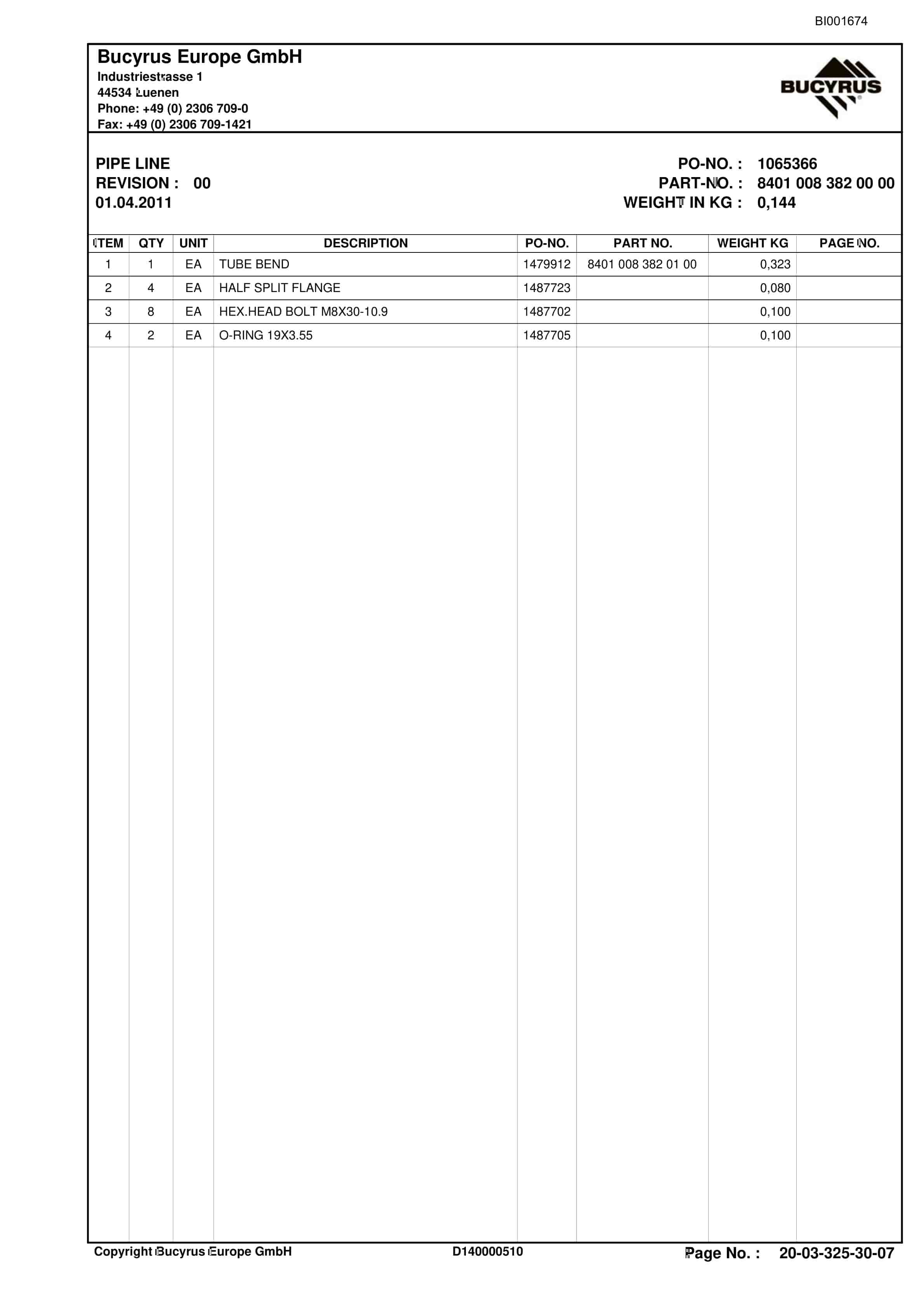Bucyrus Shearer System Parts Catalog BI001674-2