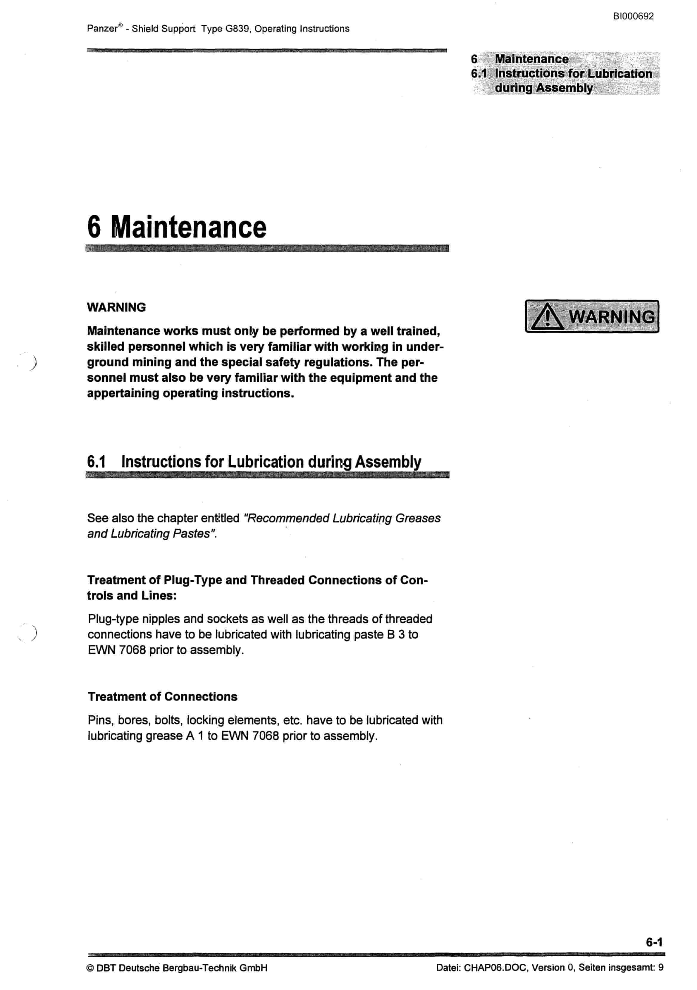 Bucyrus Shield Support Type G839 Technical Manual BI000692-5