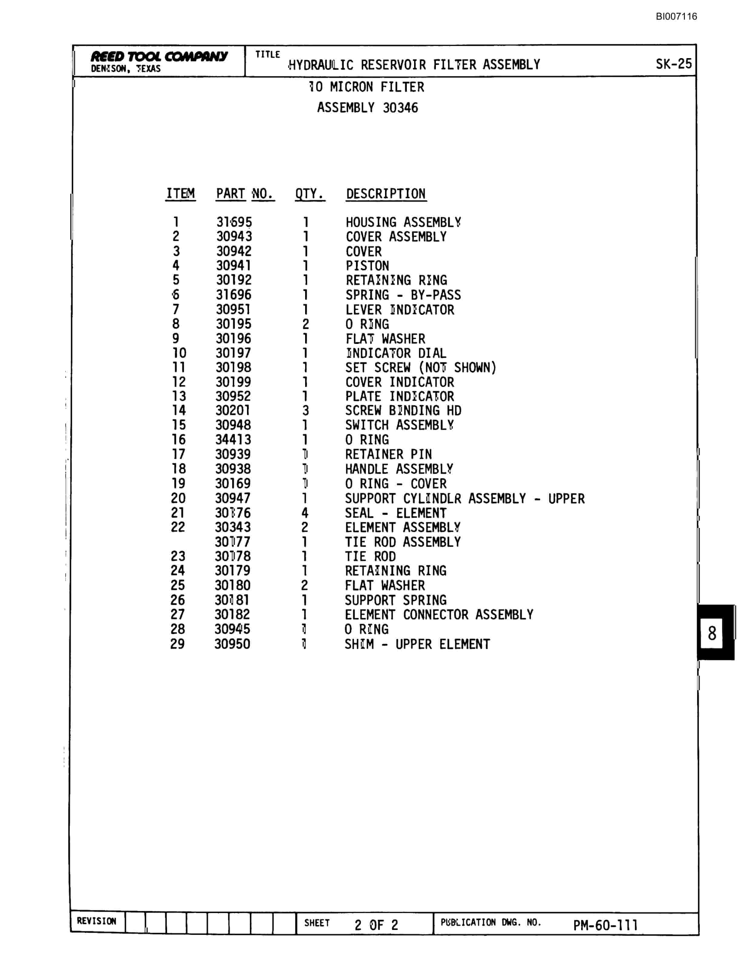 Bucyrus SK-25 Parts Catalog BI007116-3