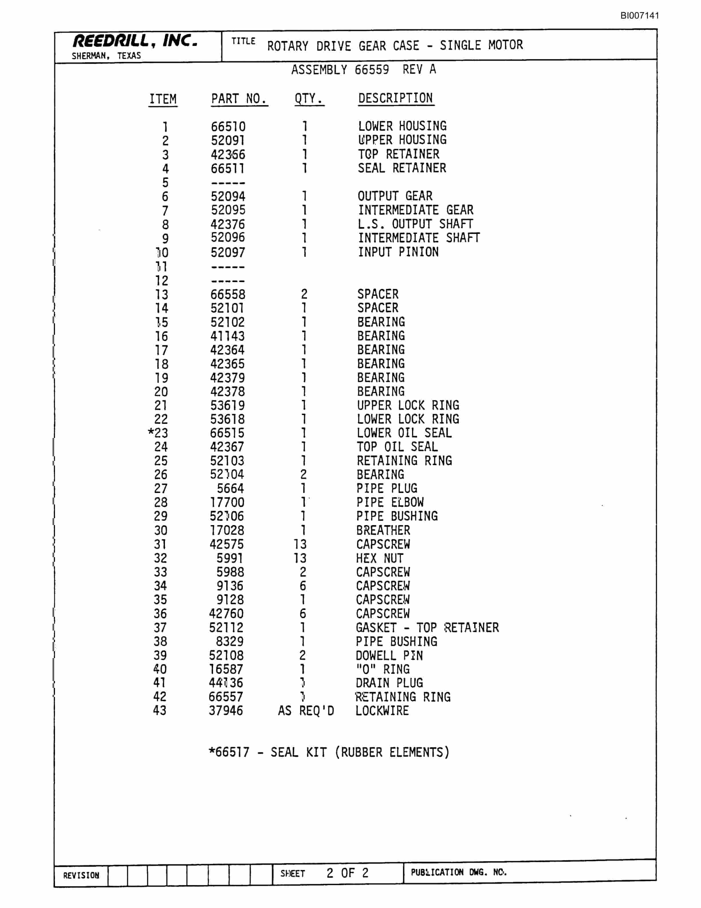 Bucyrus SK-25 Parts Catalog BI007141-3