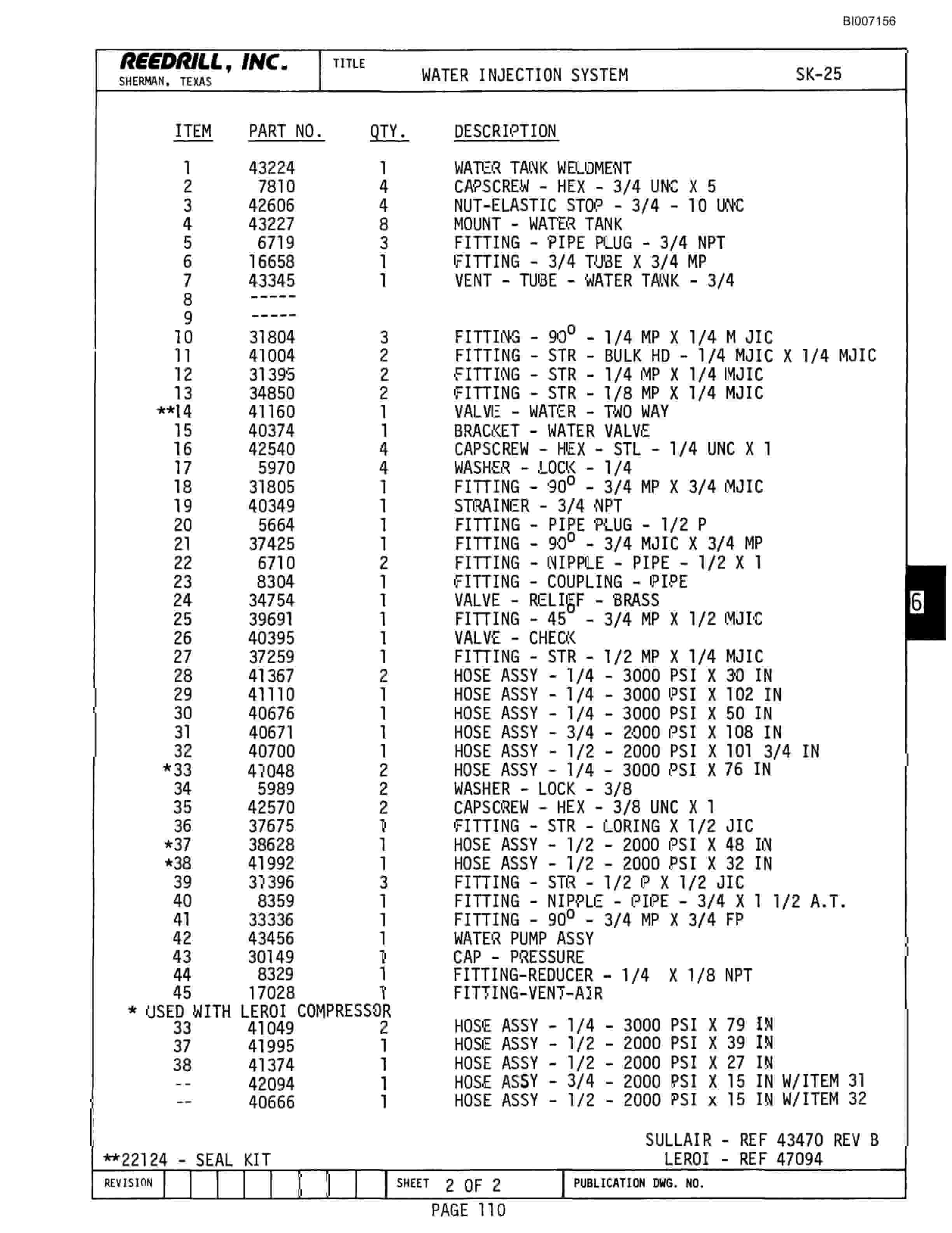 Bucyrus SK-25 Parts Catalog BI007156-2