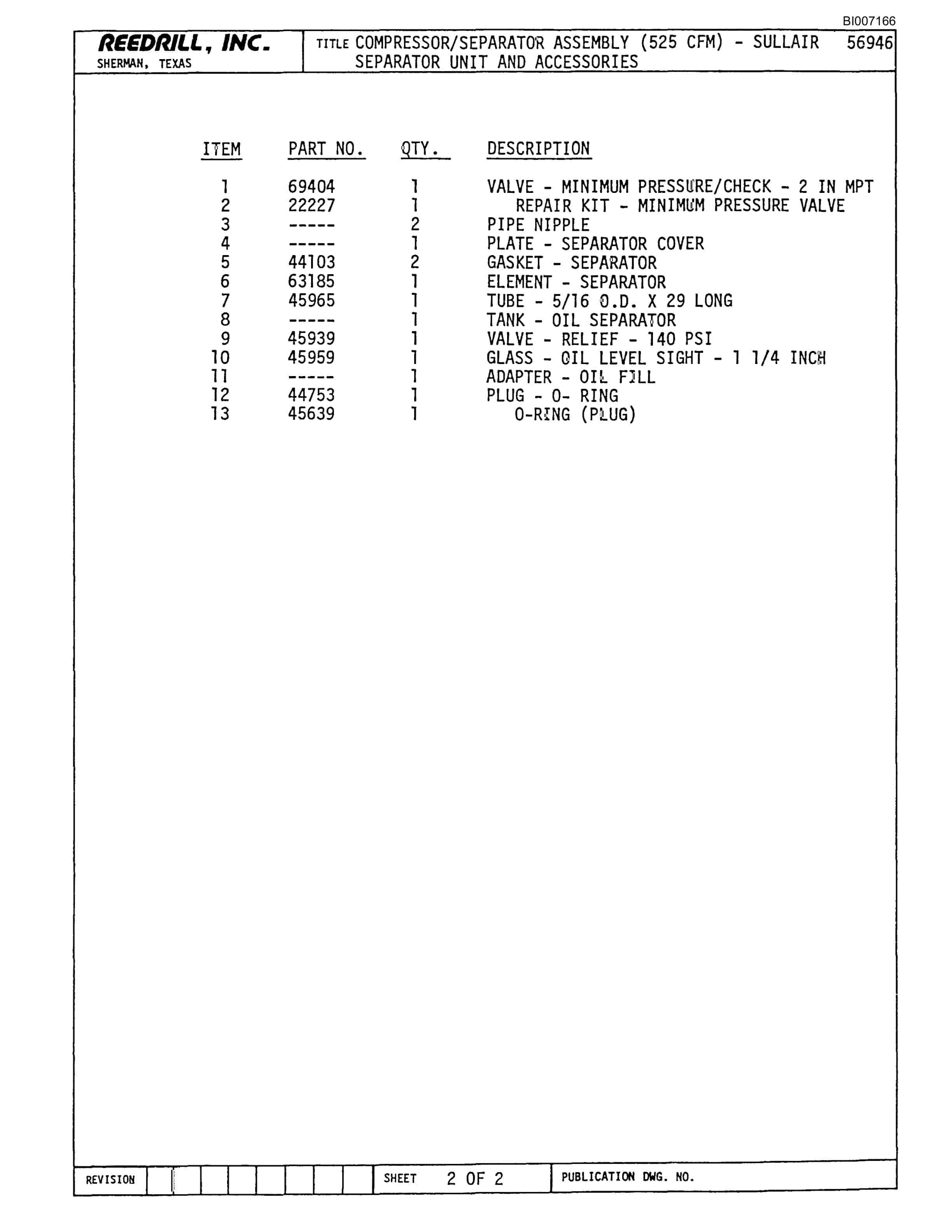 Bucyrus SK-25 Parts Catalog BI007166-2