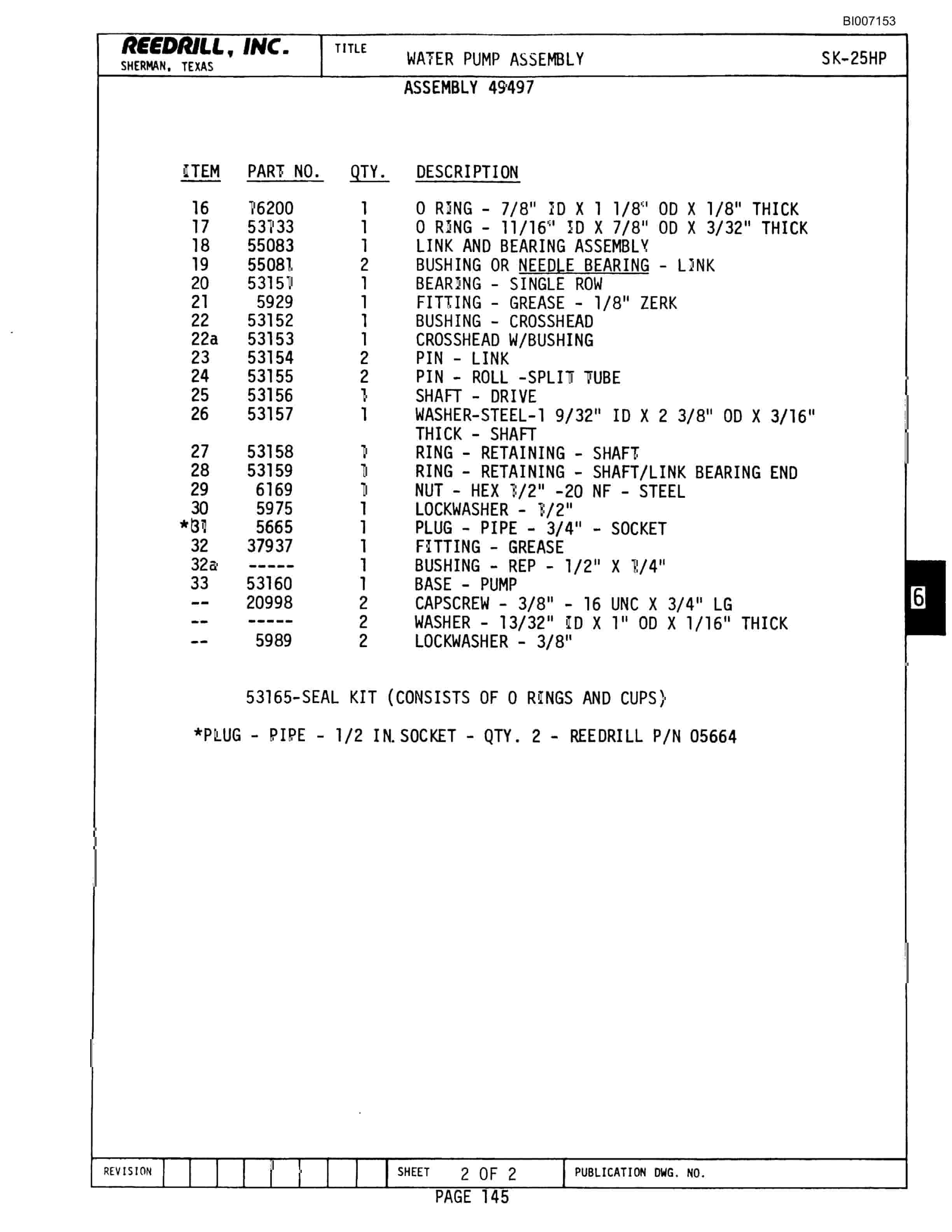Bucyrus SK-25HP Parts Catalog BI007153-2