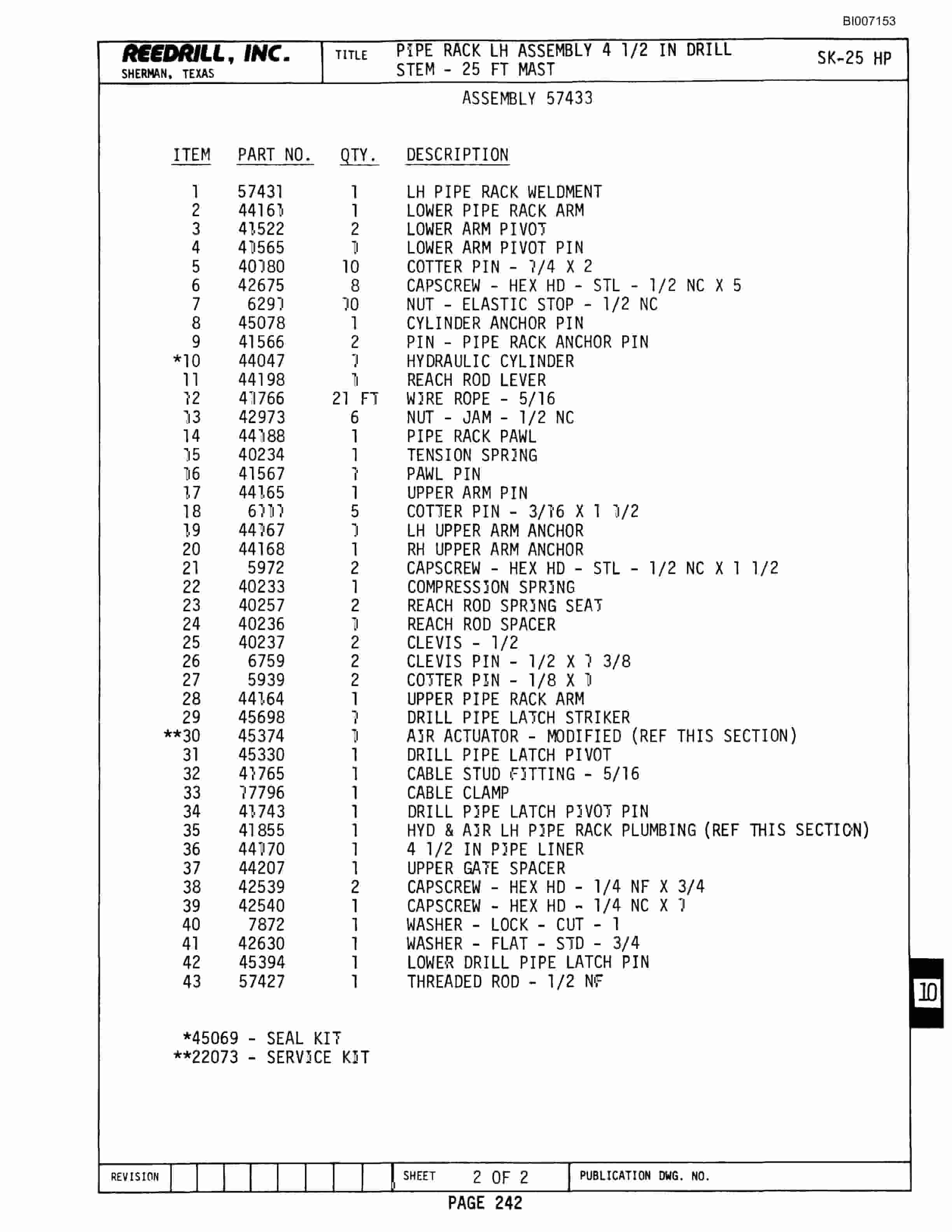 Bucyrus SK-25HP Parts Catalog BI007153-5