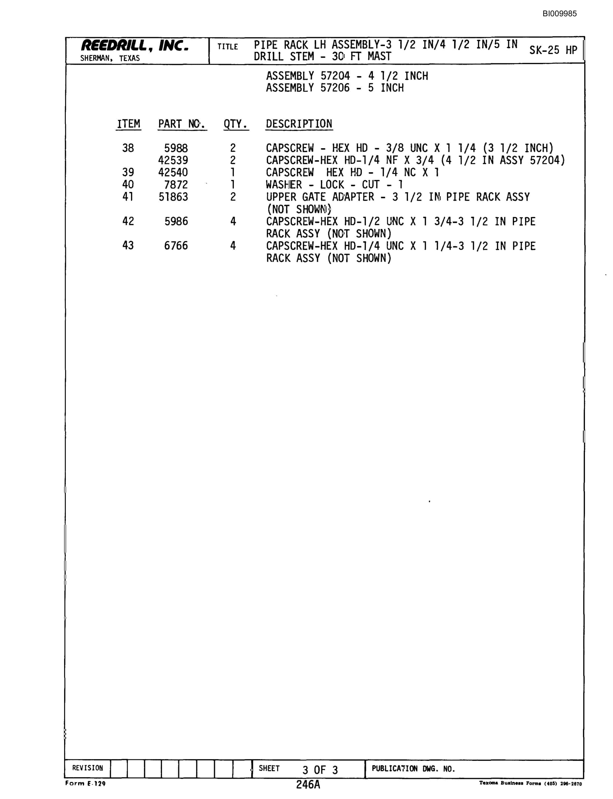 Bucyrus SK-25HP Parts Catalog BI009985-5
