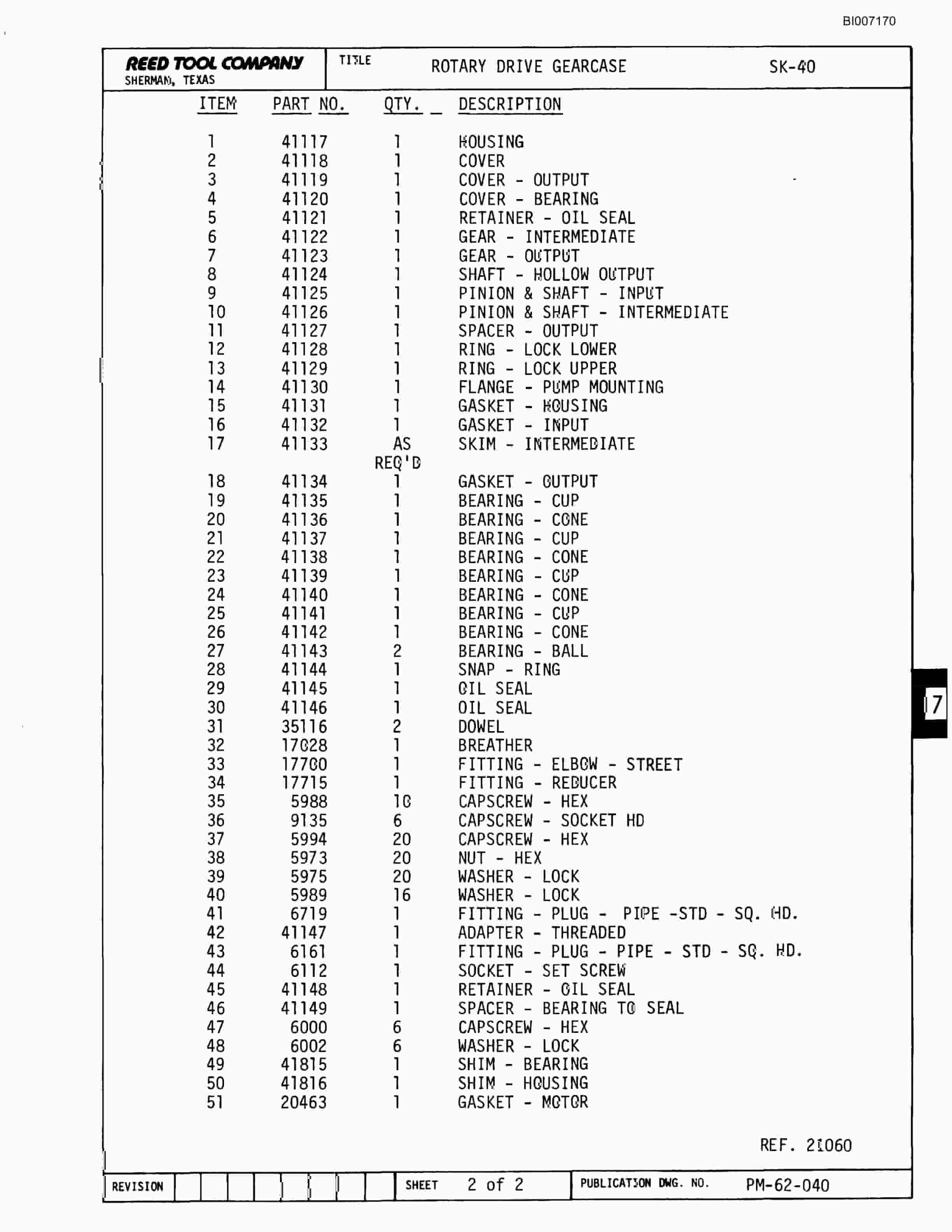 Bucyrus SK-40 Parts Catalog BI007170-3