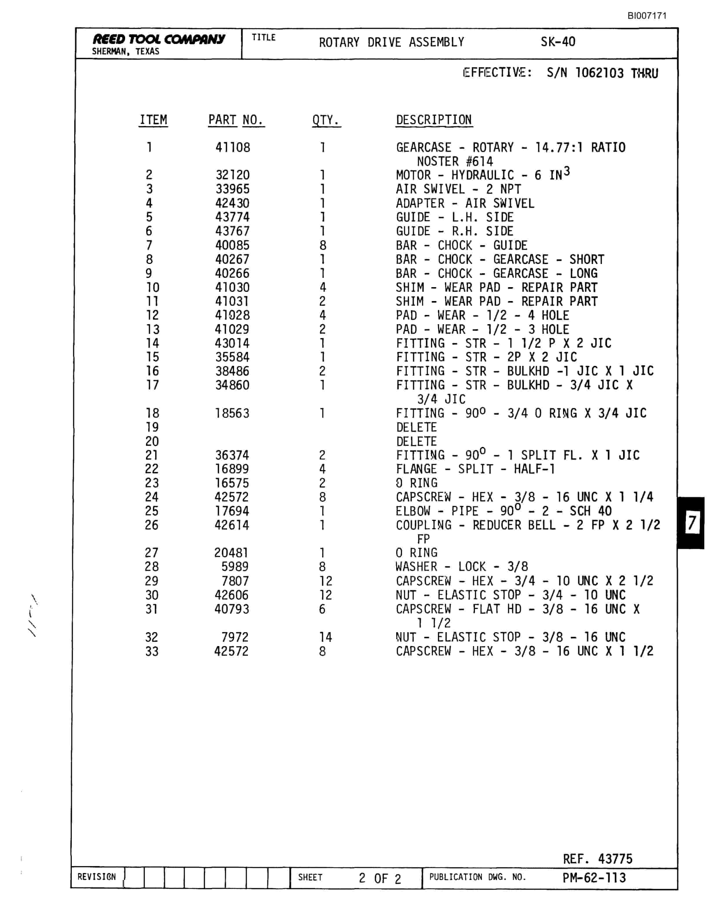 Bucyrus SK-40 Parts Catalog BI007171-3