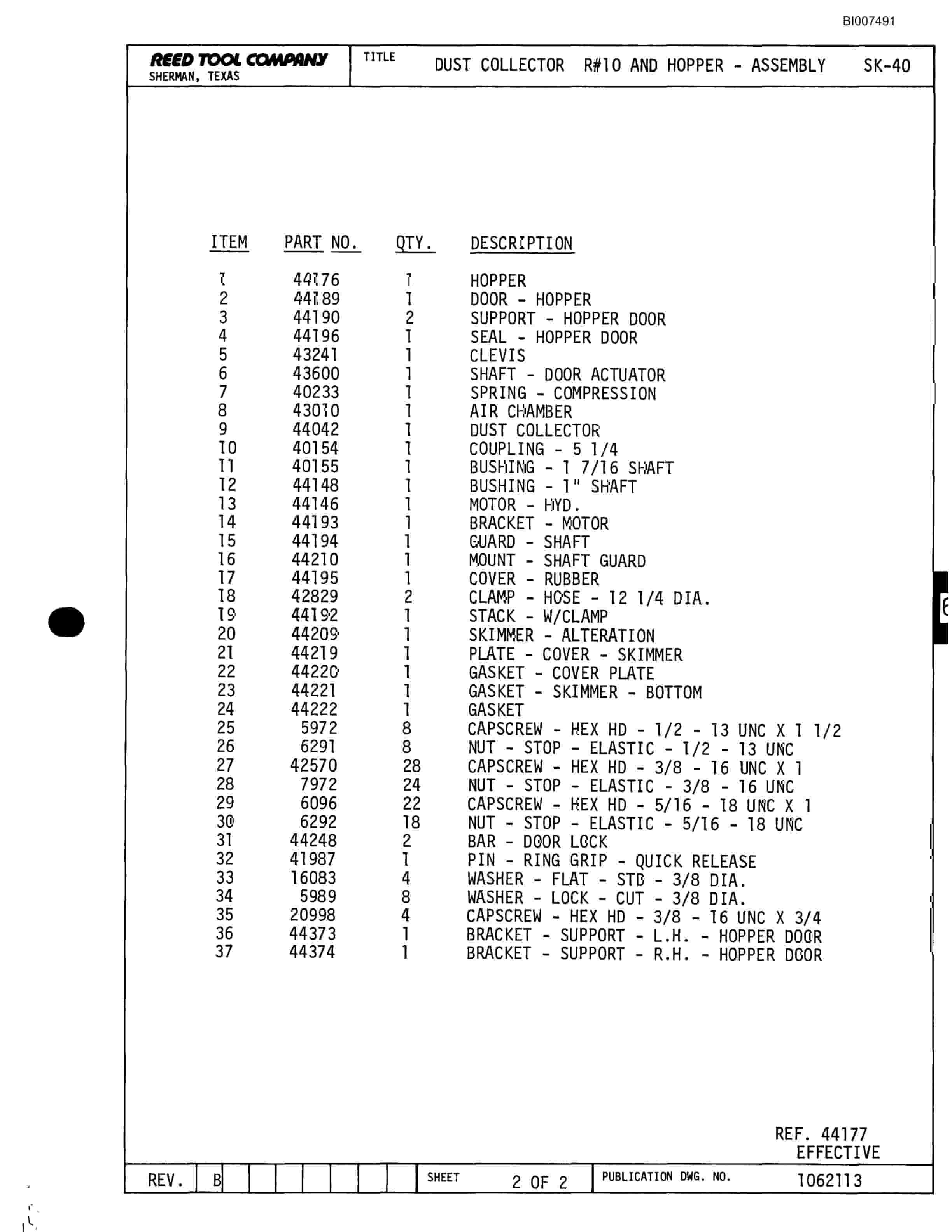Bucyrus SK-40 Parts Catalog BI007491-2