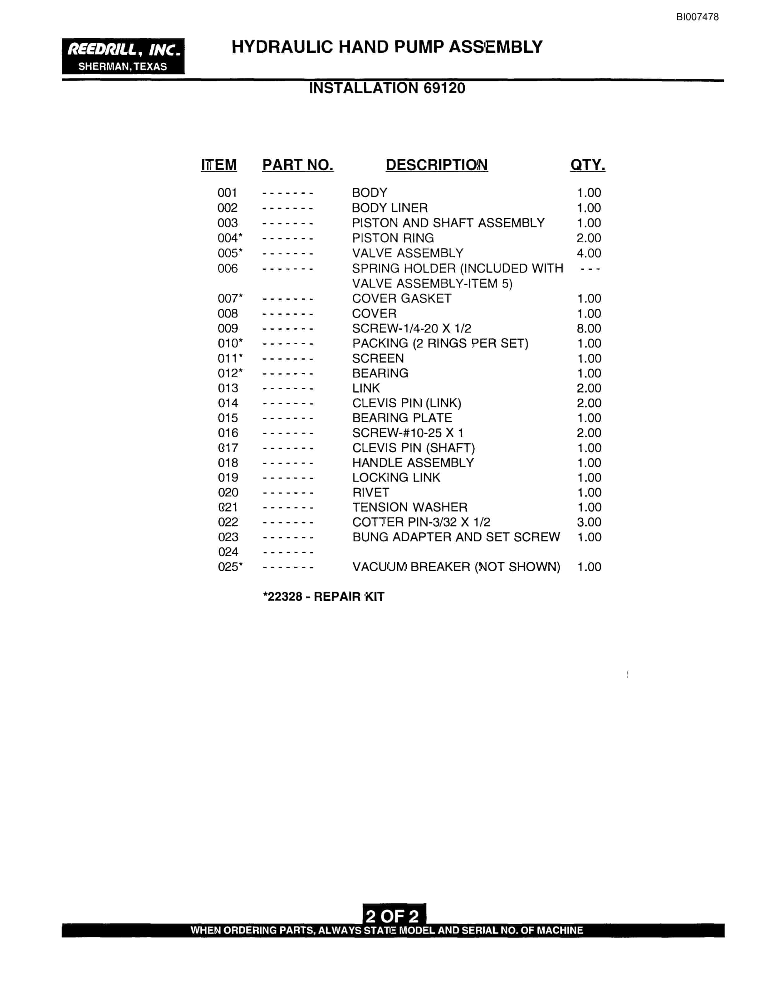 Bucyrus SK-40i Parts Catalog BI007478-4