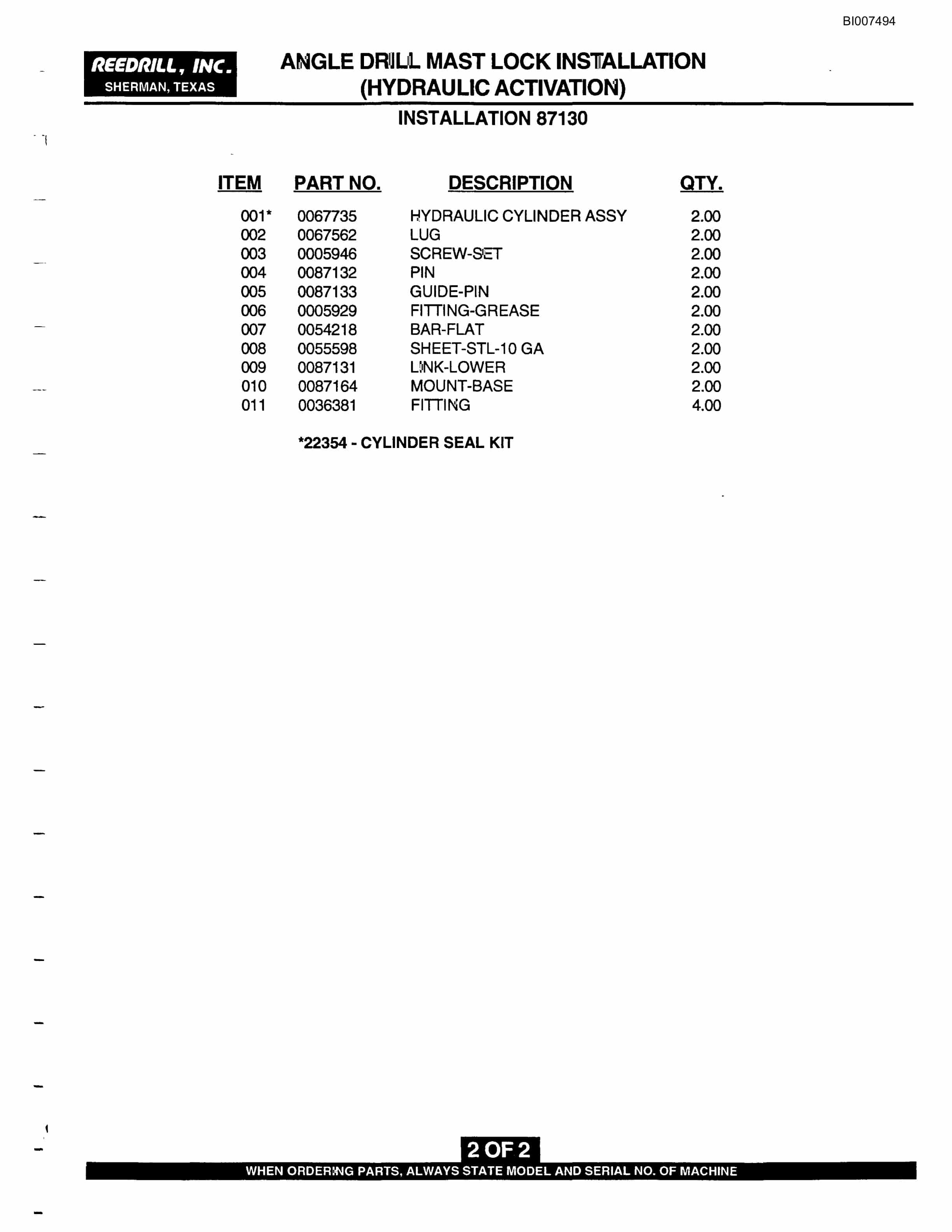 Bucyrus SK-40i Parts Catalog BI007494-3