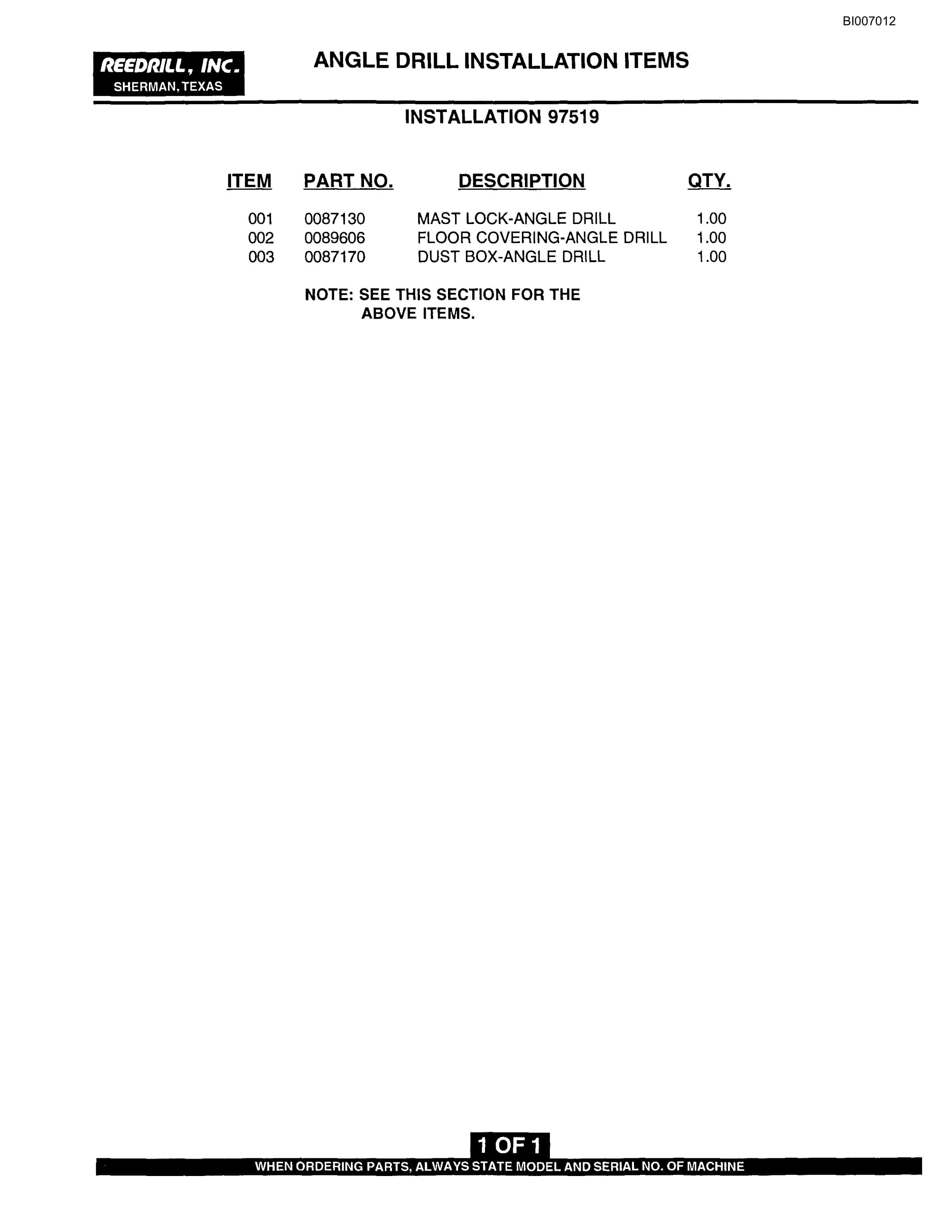 Bucyrus SK-45i Parts Catalog BI007012-3