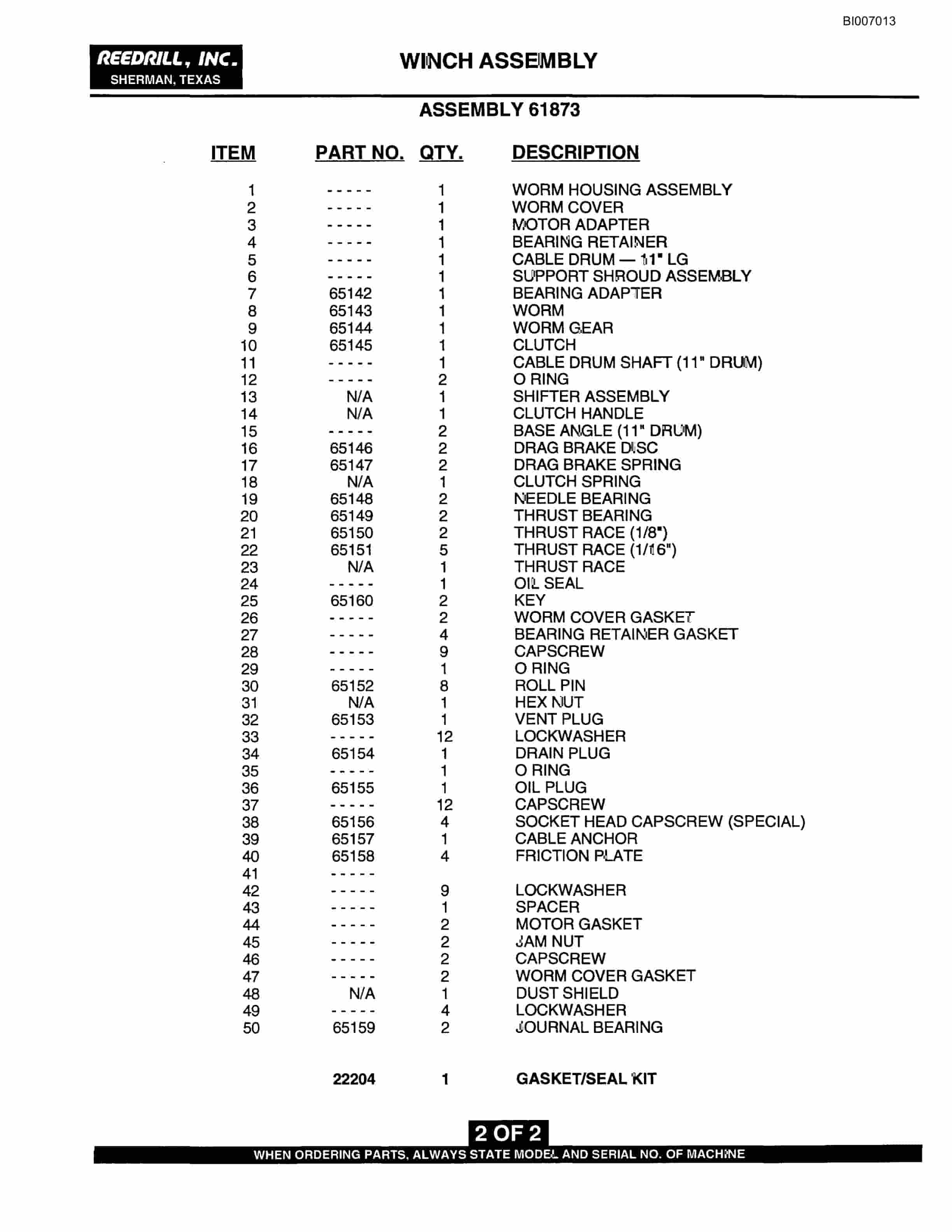 Bucyrus SK-45i Parts Catalog BI007013-3