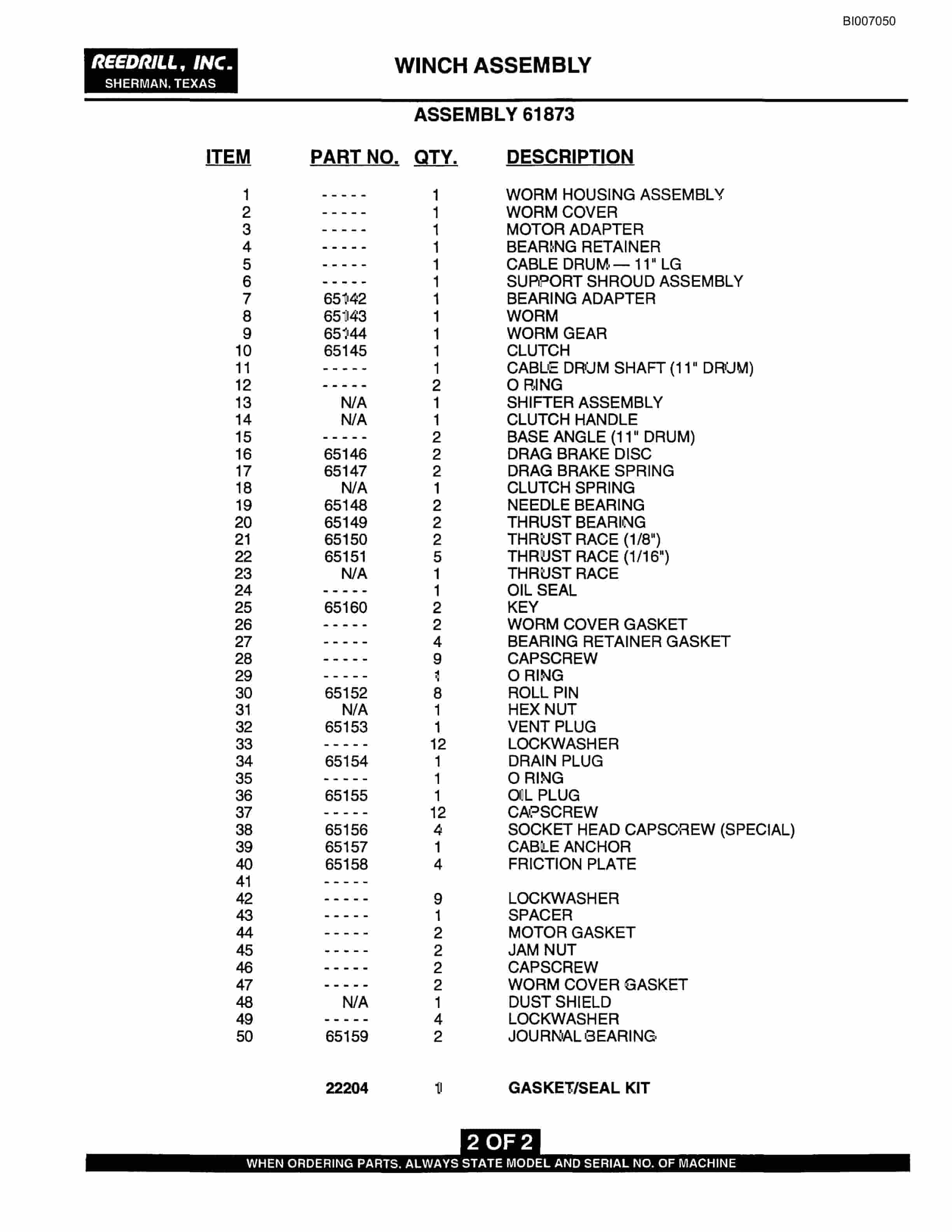 Bucyrus SK-45i Parts Catalog BI007050-3