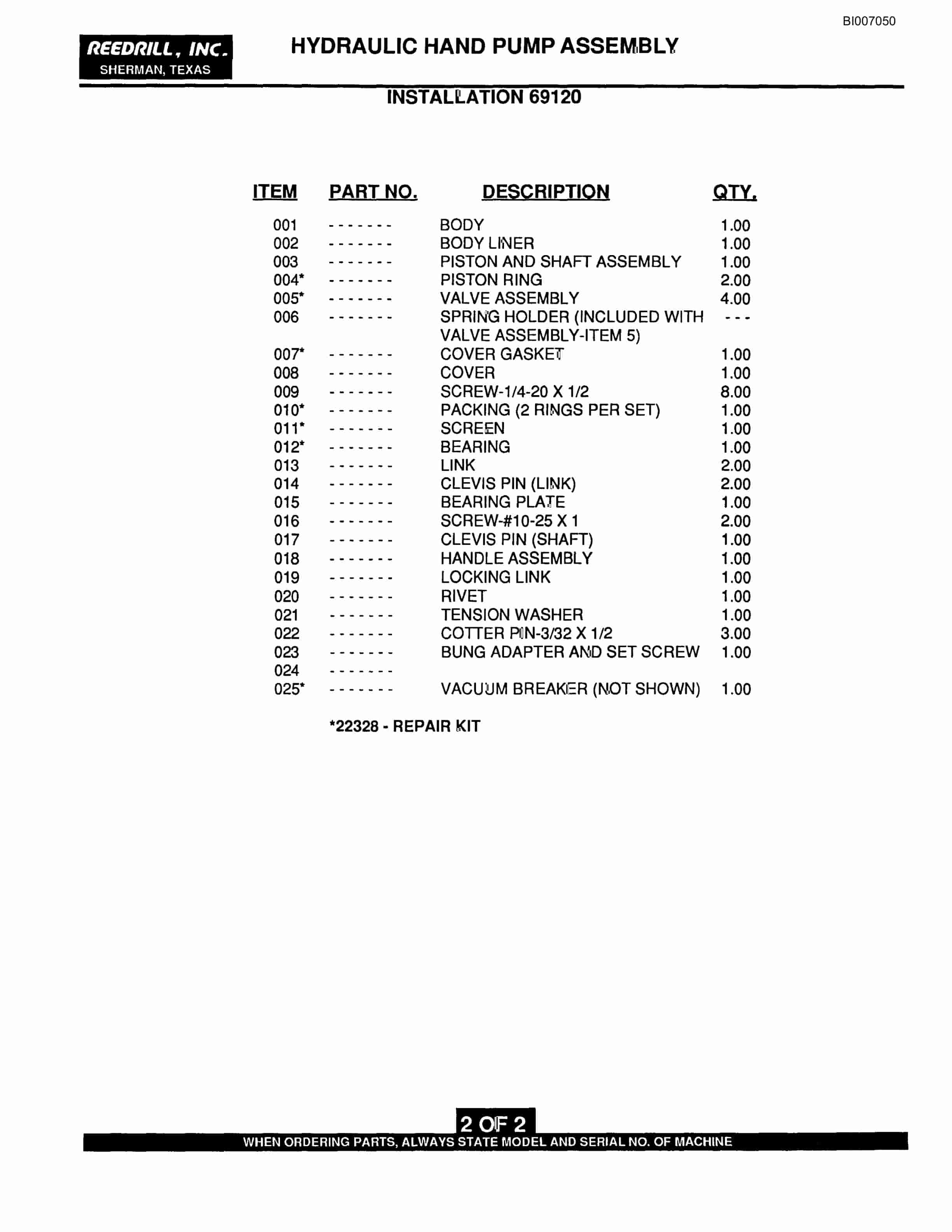 Bucyrus SK-45i Parts Catalog BI007050-5