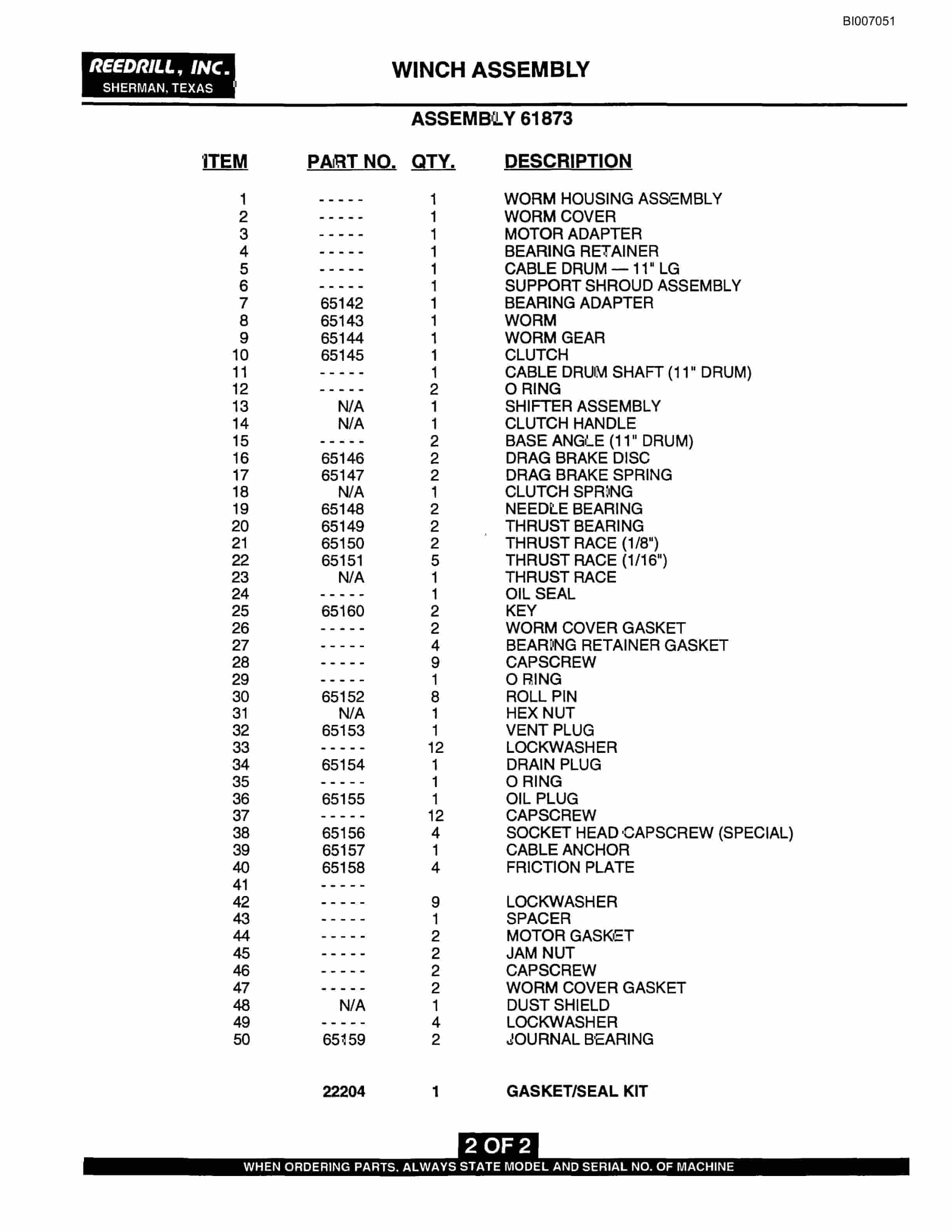 Bucyrus SK-45i Parts Catalog BI007051-3