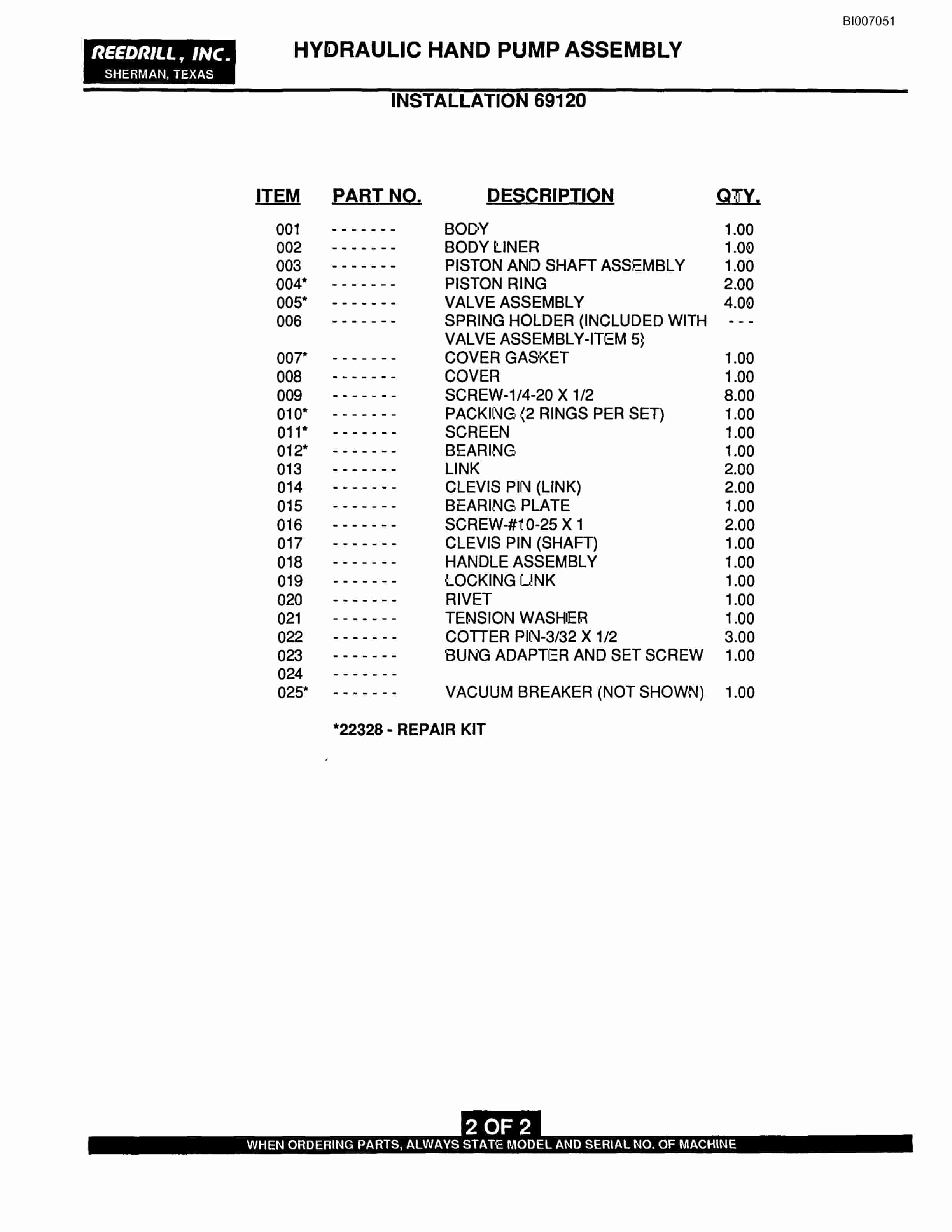 Bucyrus SK-45i Parts Catalog BI007051-5