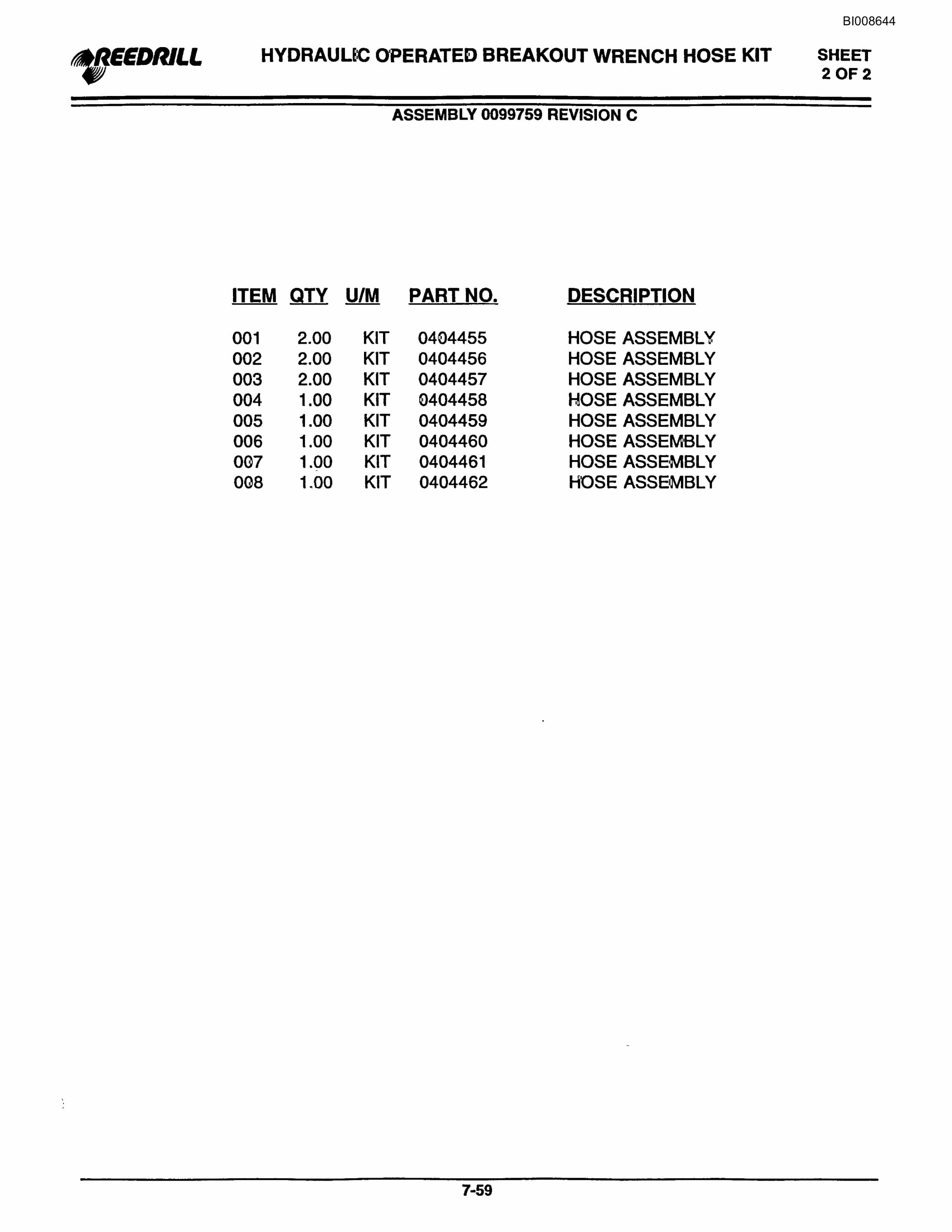 Bucyrus SK-50i Infinity Blasthole Drill Parts Catalog BI008644-4