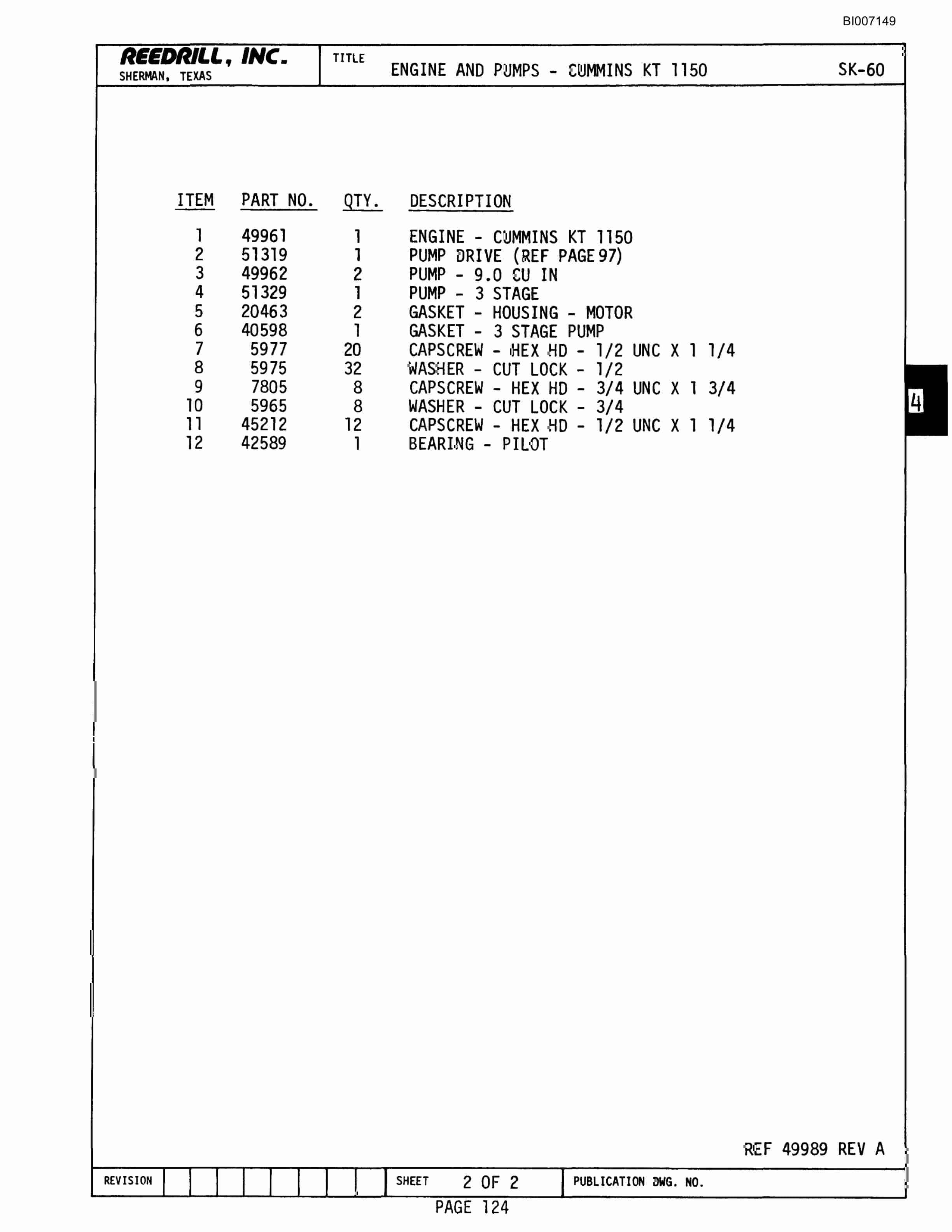 Bucyrus SK-60 Parts Catalog BI007149-2