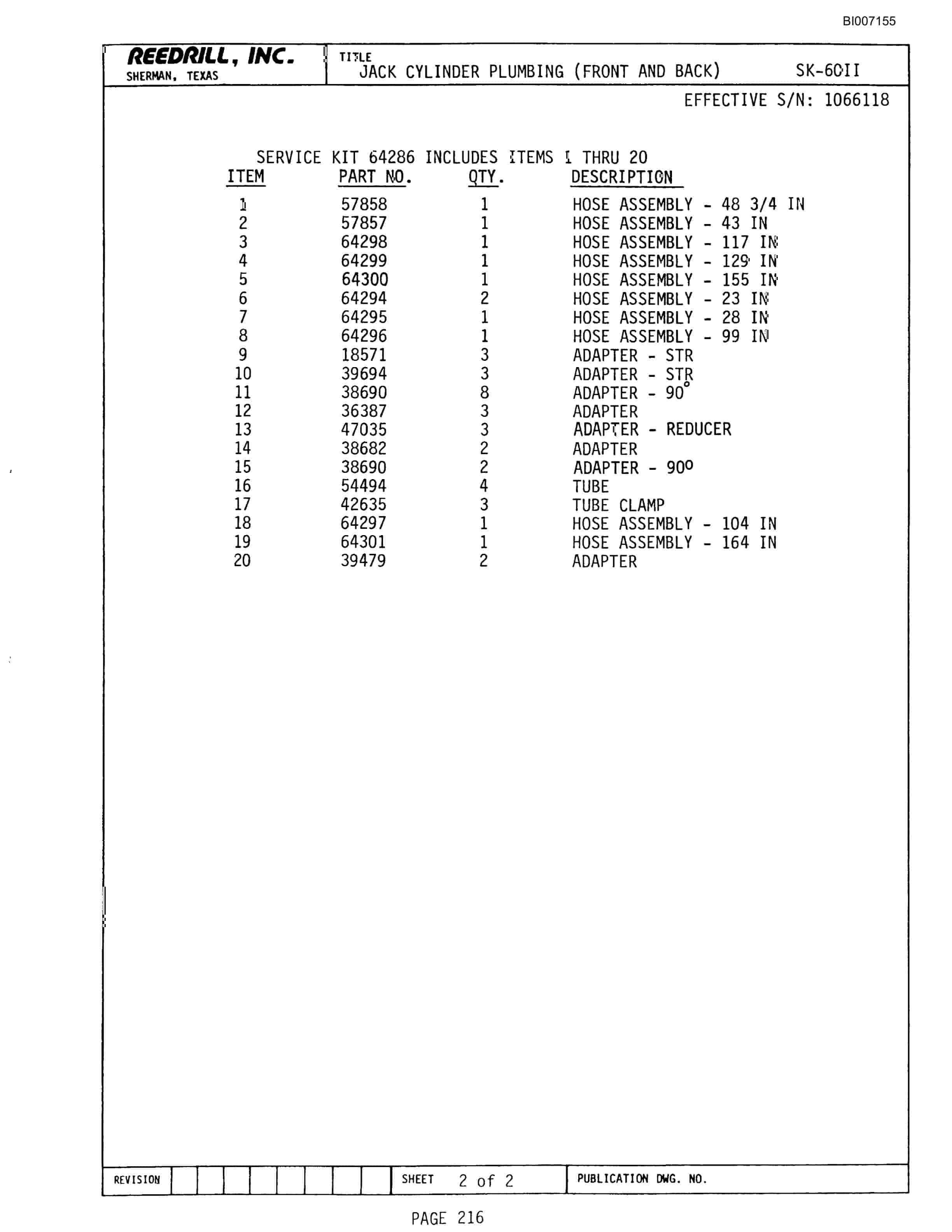 Bucyrus SK-60II Parts Catalog BI007155-3