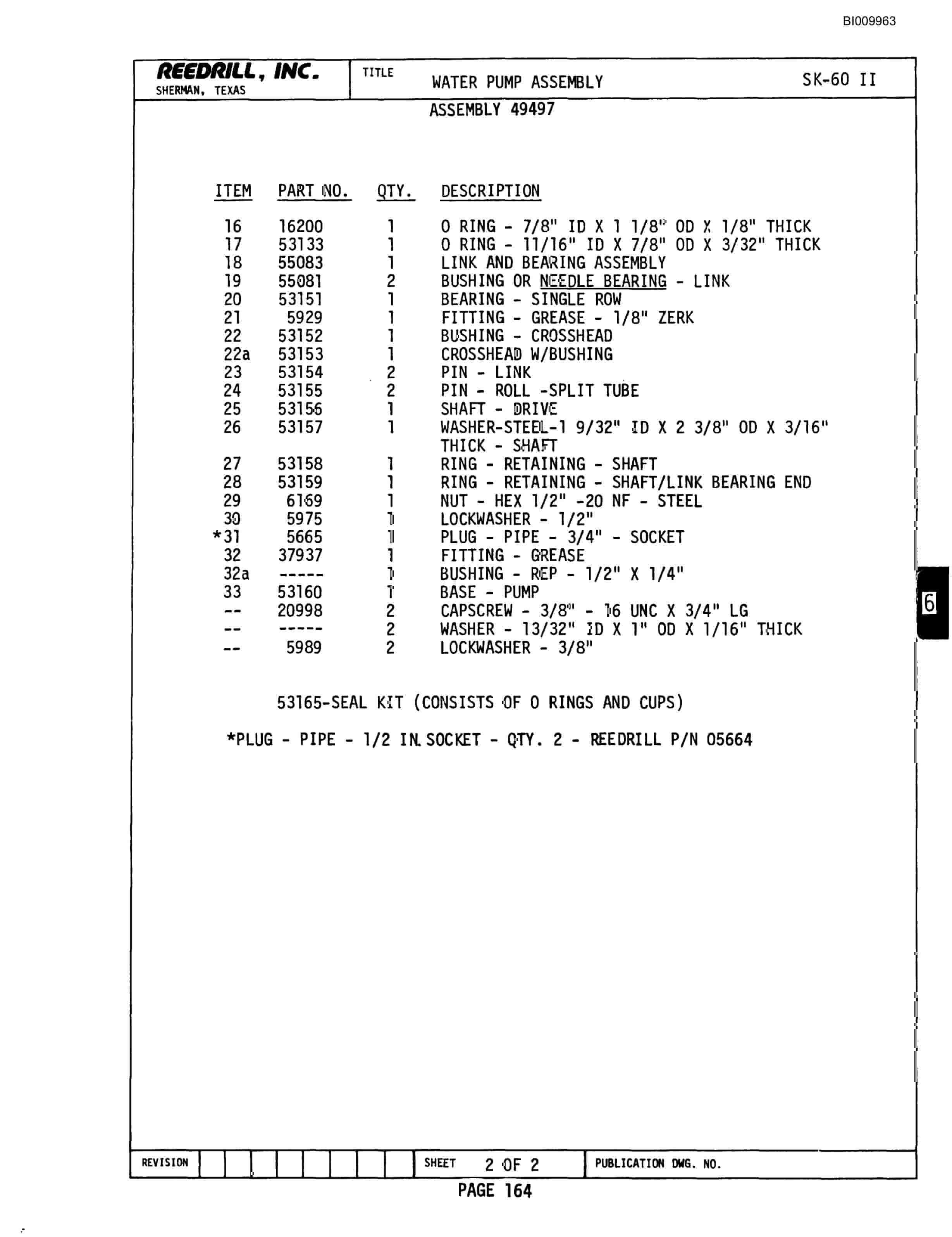 Bucyrus SK-60II Parts Catalog BI009963-2