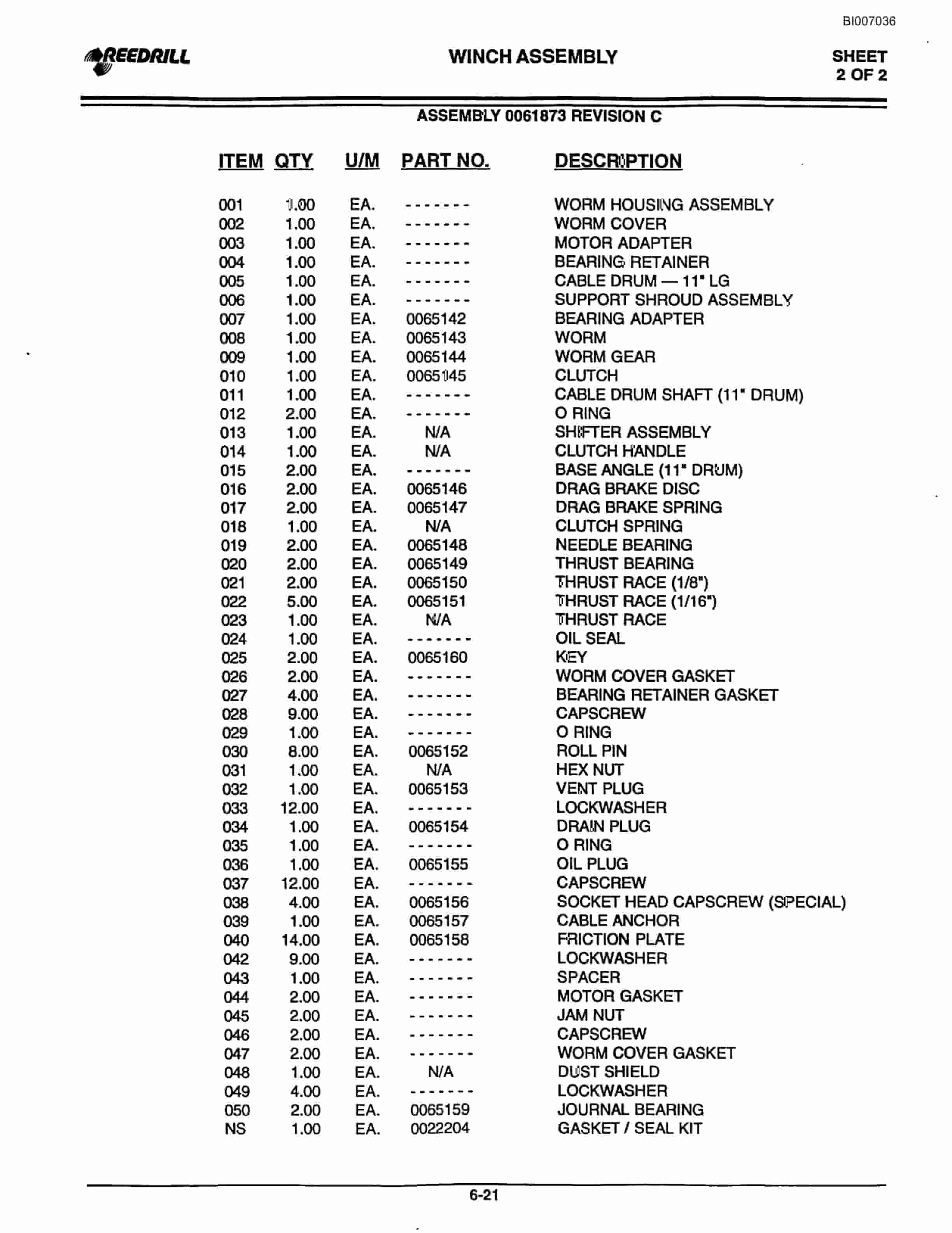 Bucyrus SK-75i Parts Catalog BI007036-3