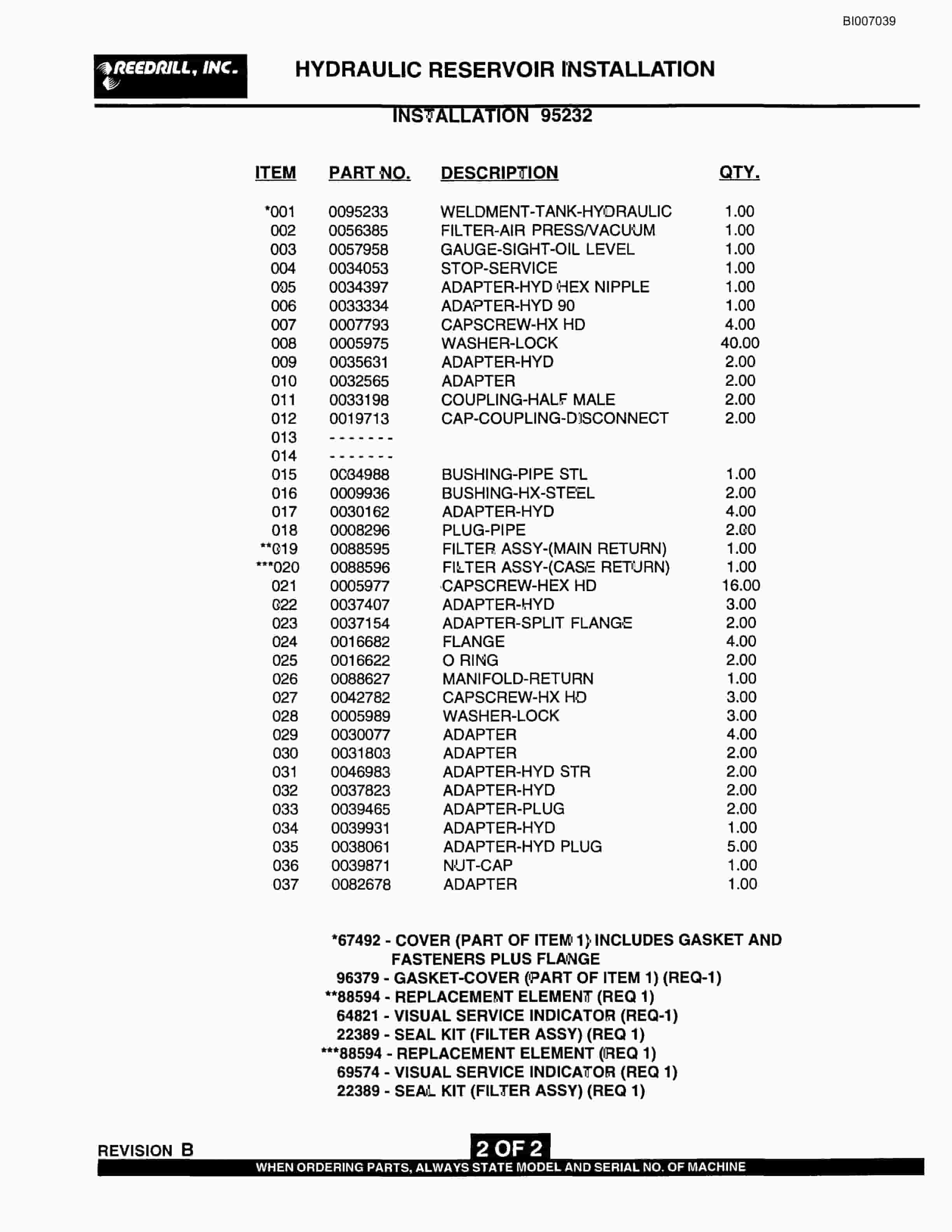 Bucyrus SK-75i Parts Catalog BI007039-4