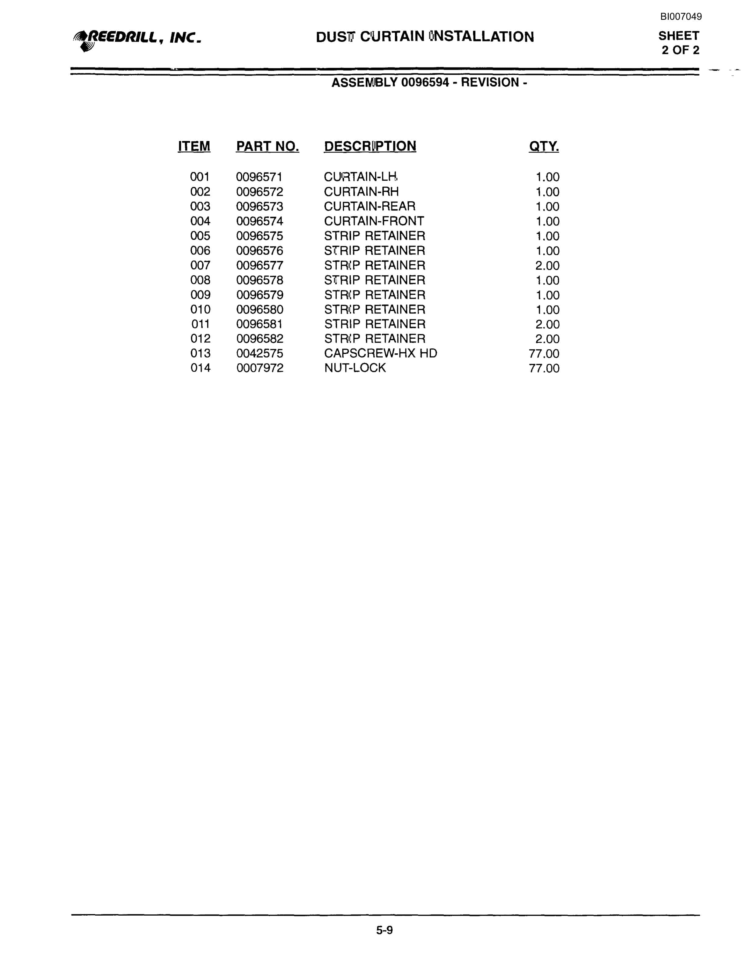 Bucyrus SK-75i Parts Catalog BI007049-2