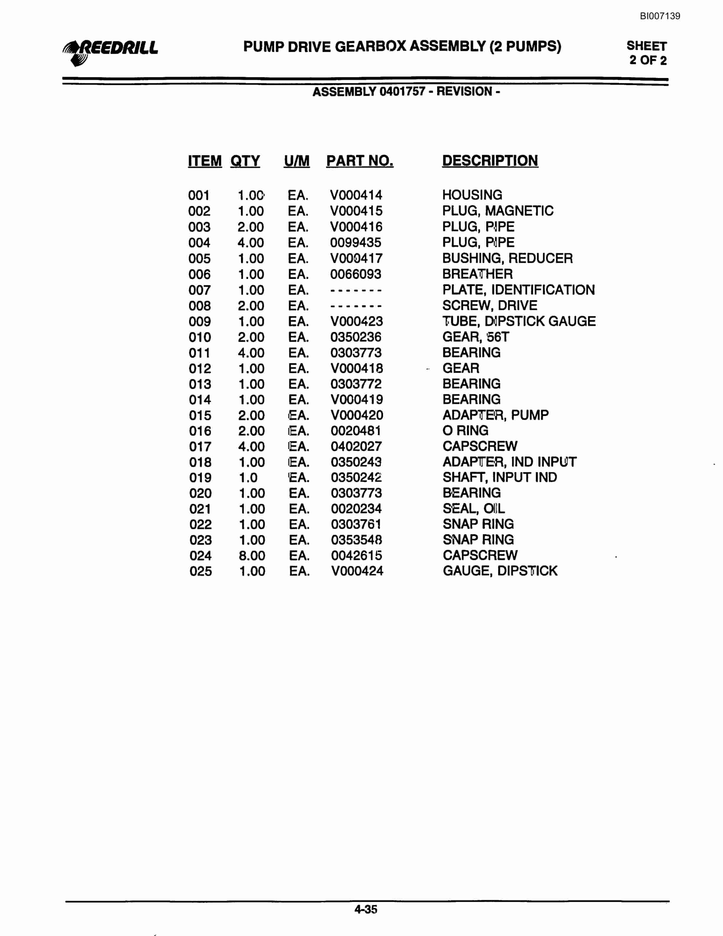Bucyrus SK25i Infinity Blasthole Drill Parts Catalog BI007139-2