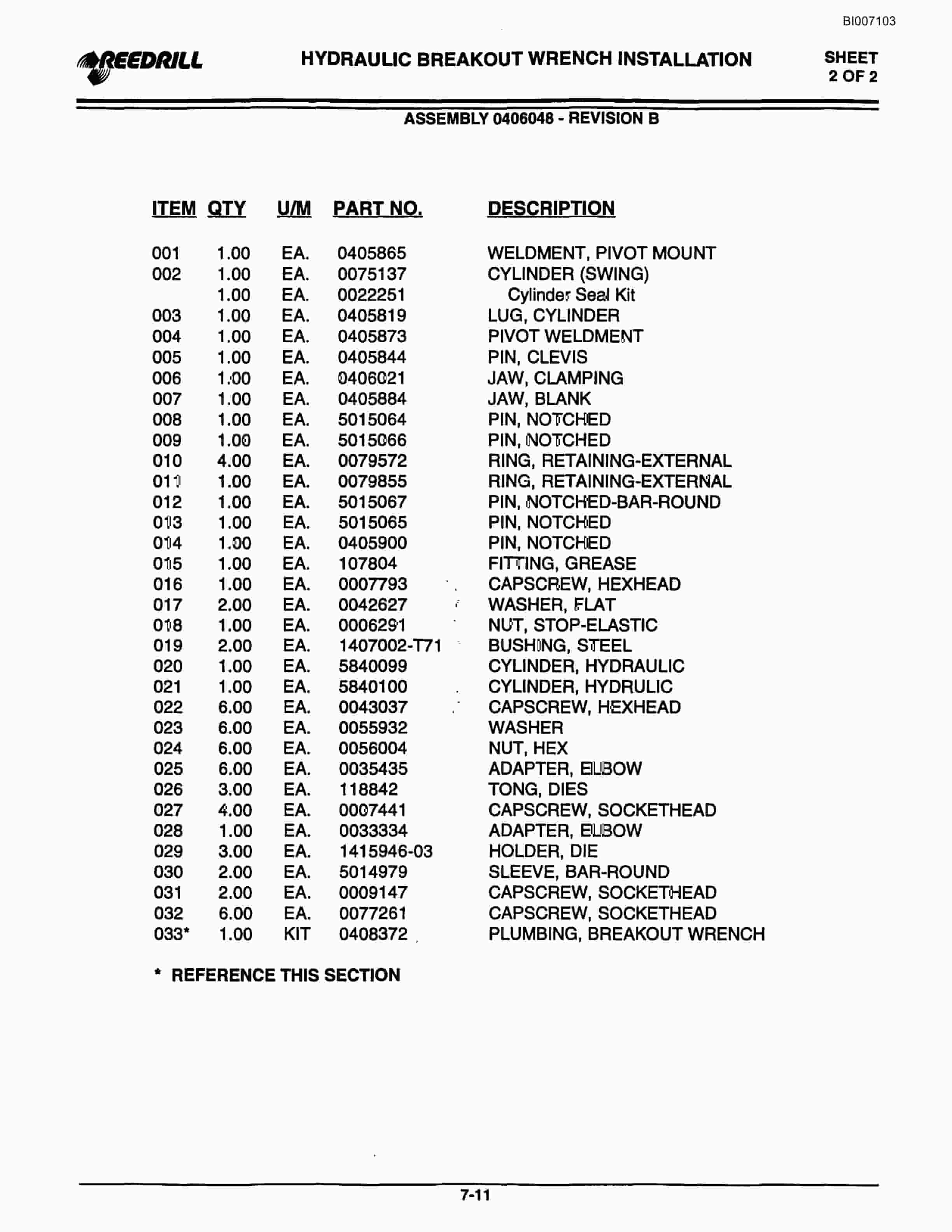 Bucyrus SK30i Infinity Blasthole Drill Parts Catalog BI007103-5