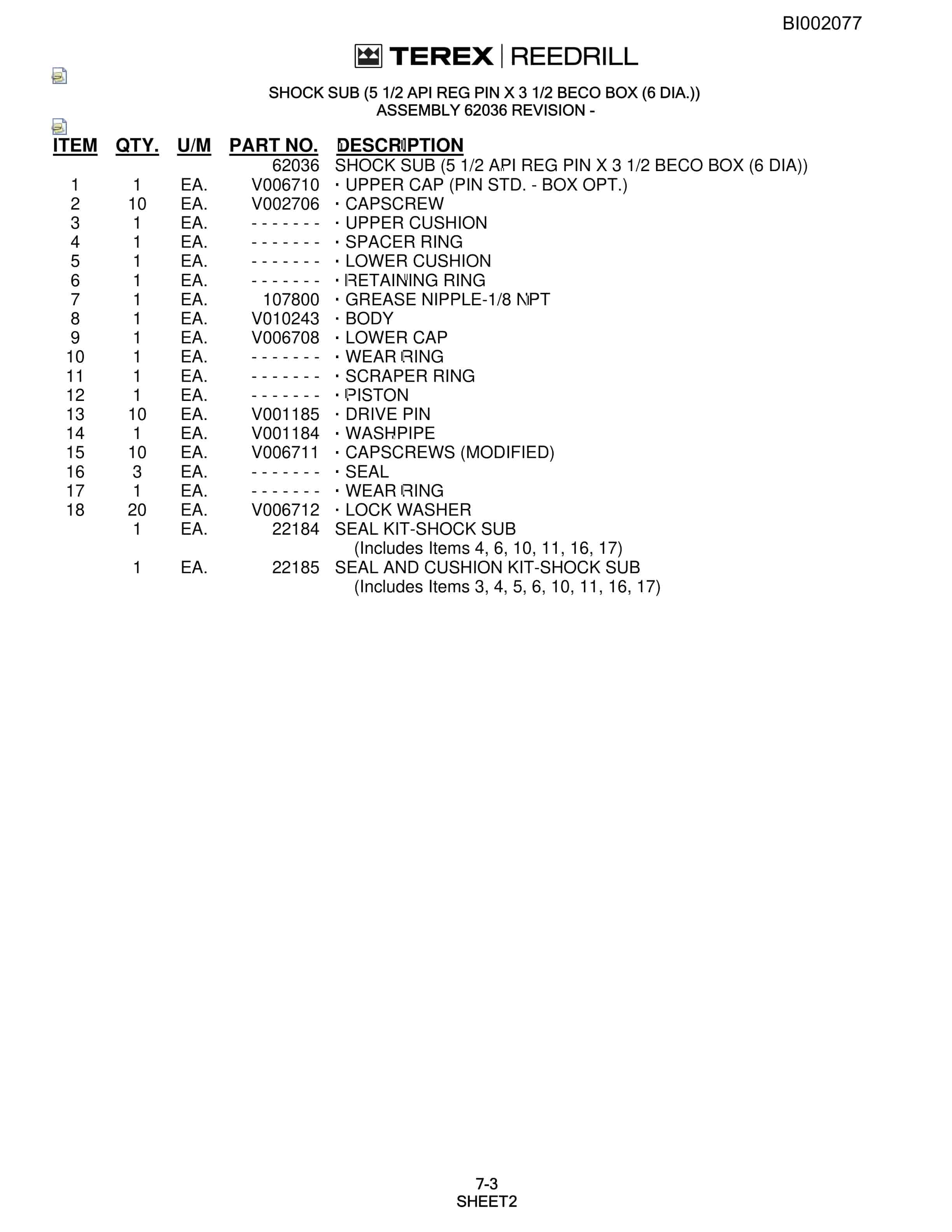 Bucyrus SKF Infinity Blasthole Drill Parts Catalog BI002077-3