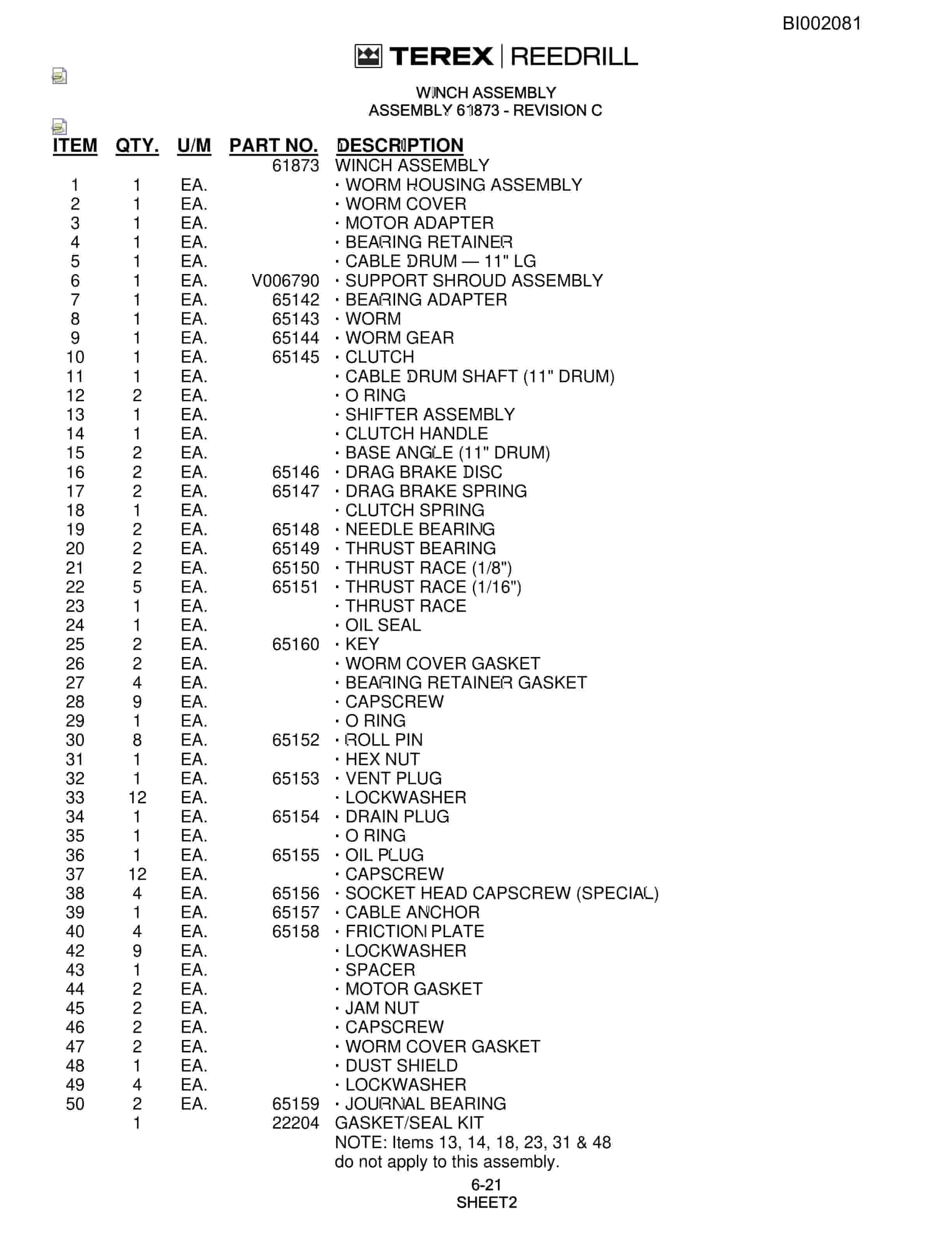 Bucyrus SKF Infinity Blasthole Drill Parts Catalog BI002081-3