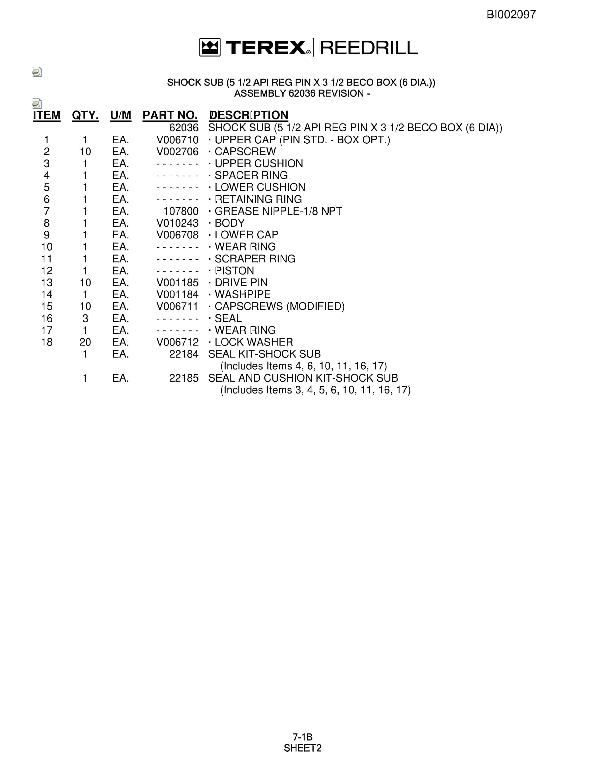 Bucyrus SKF Infinity Blasthole Drill Parts Catalog BI002097-3