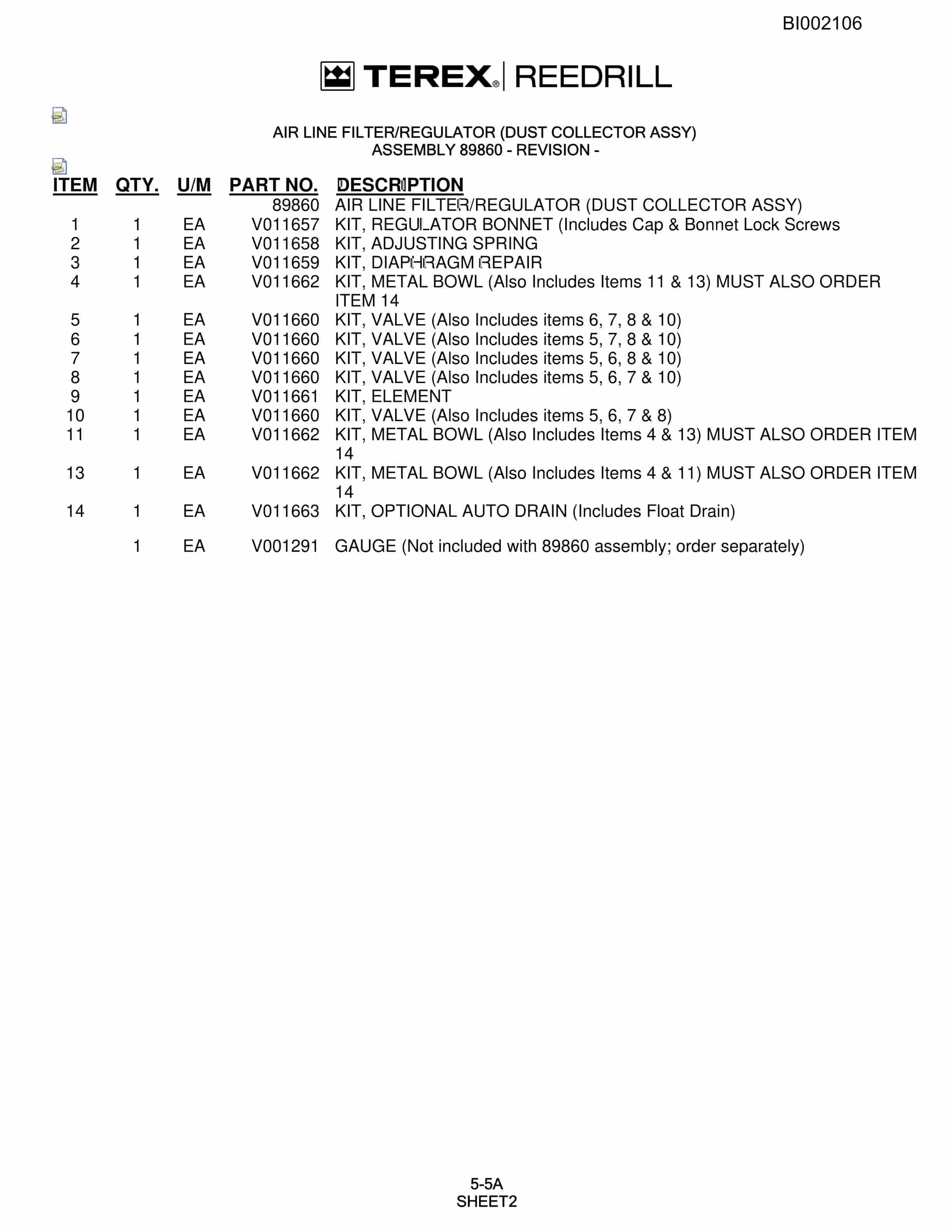 Bucyrus SKF Infinity Blasthole Drill Parts Catalog BI002106-2