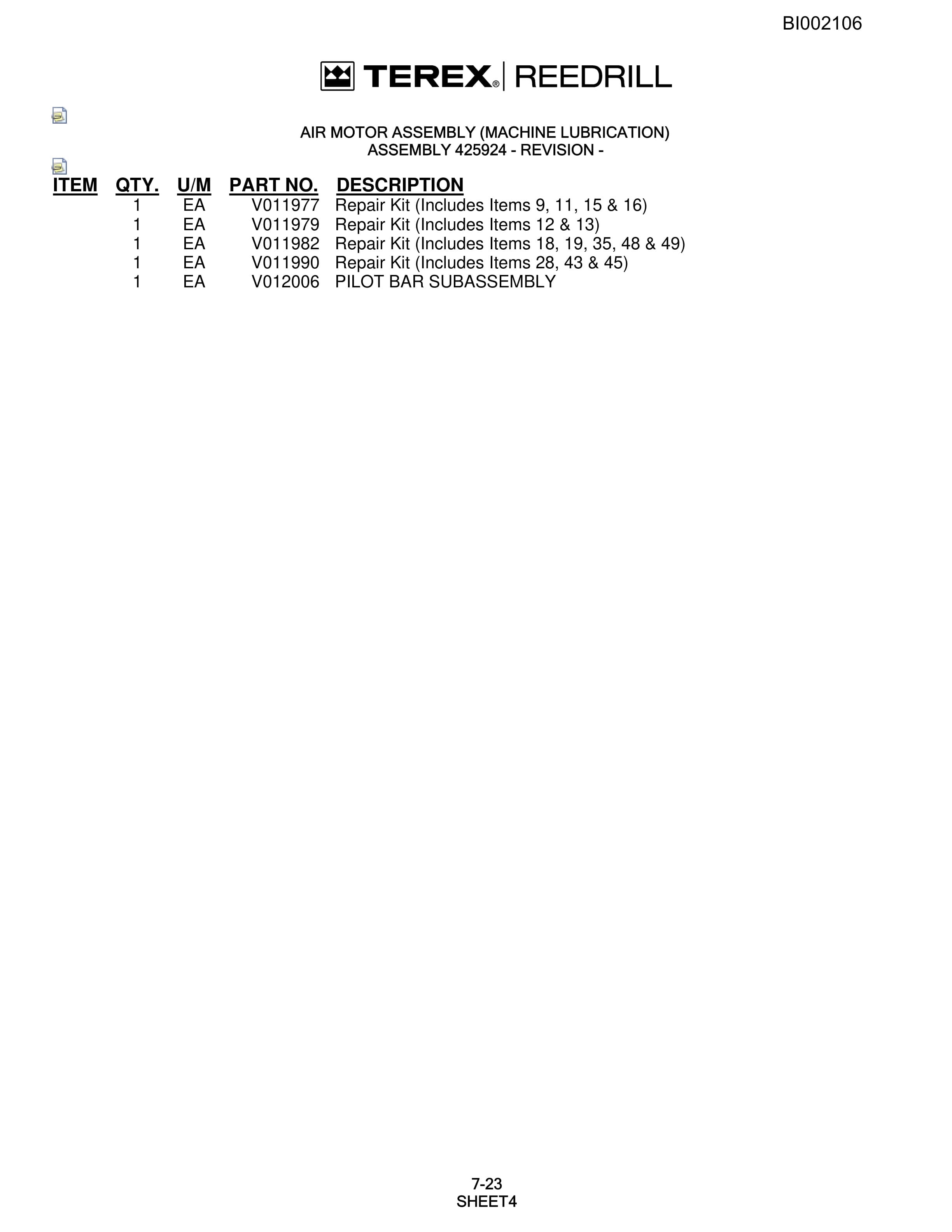 Bucyrus SKF Infinity Blasthole Drill Parts Catalog BI002106-4