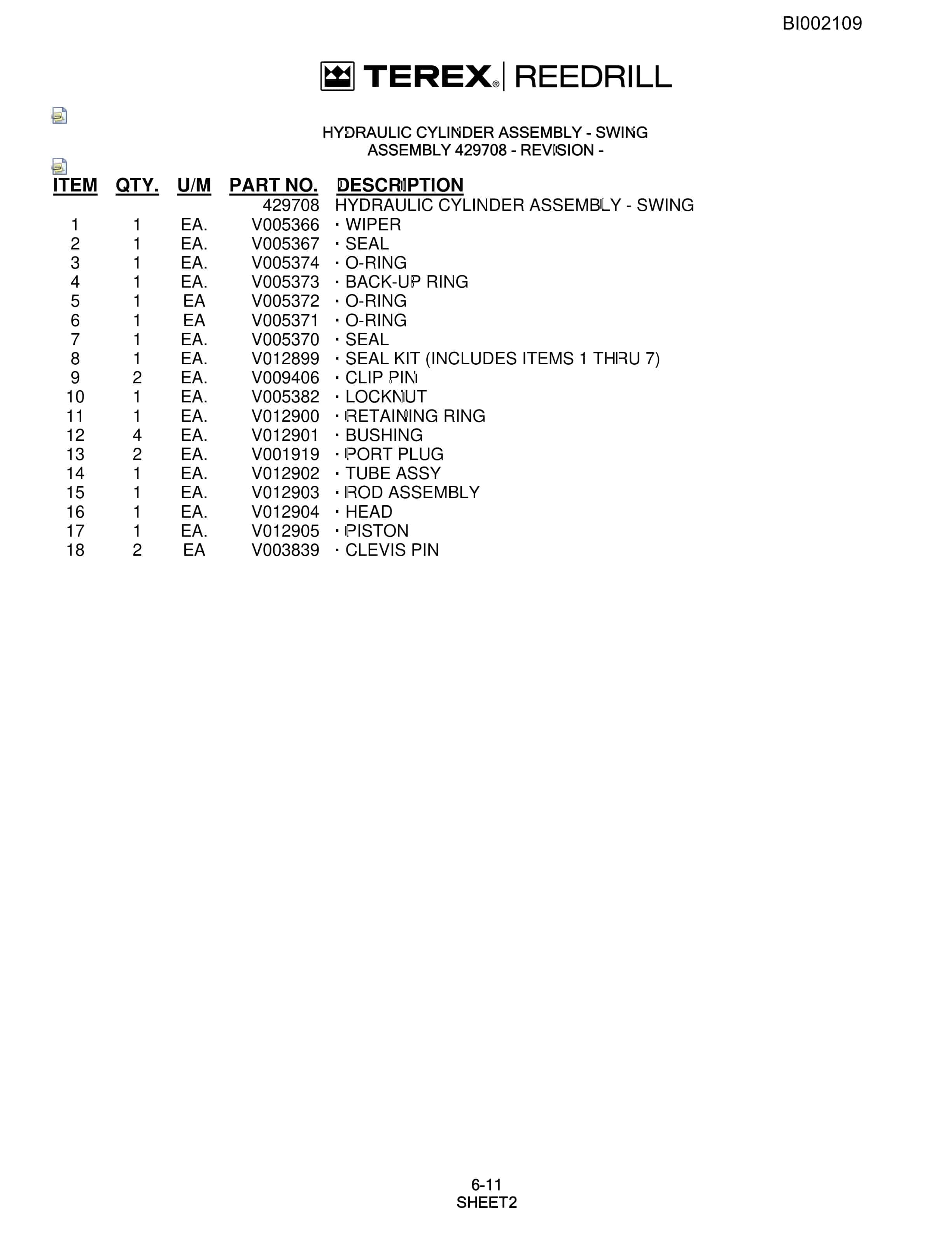 Bucyrus SKF Infinity Blasthole Drill Parts Catalog BI002109-3