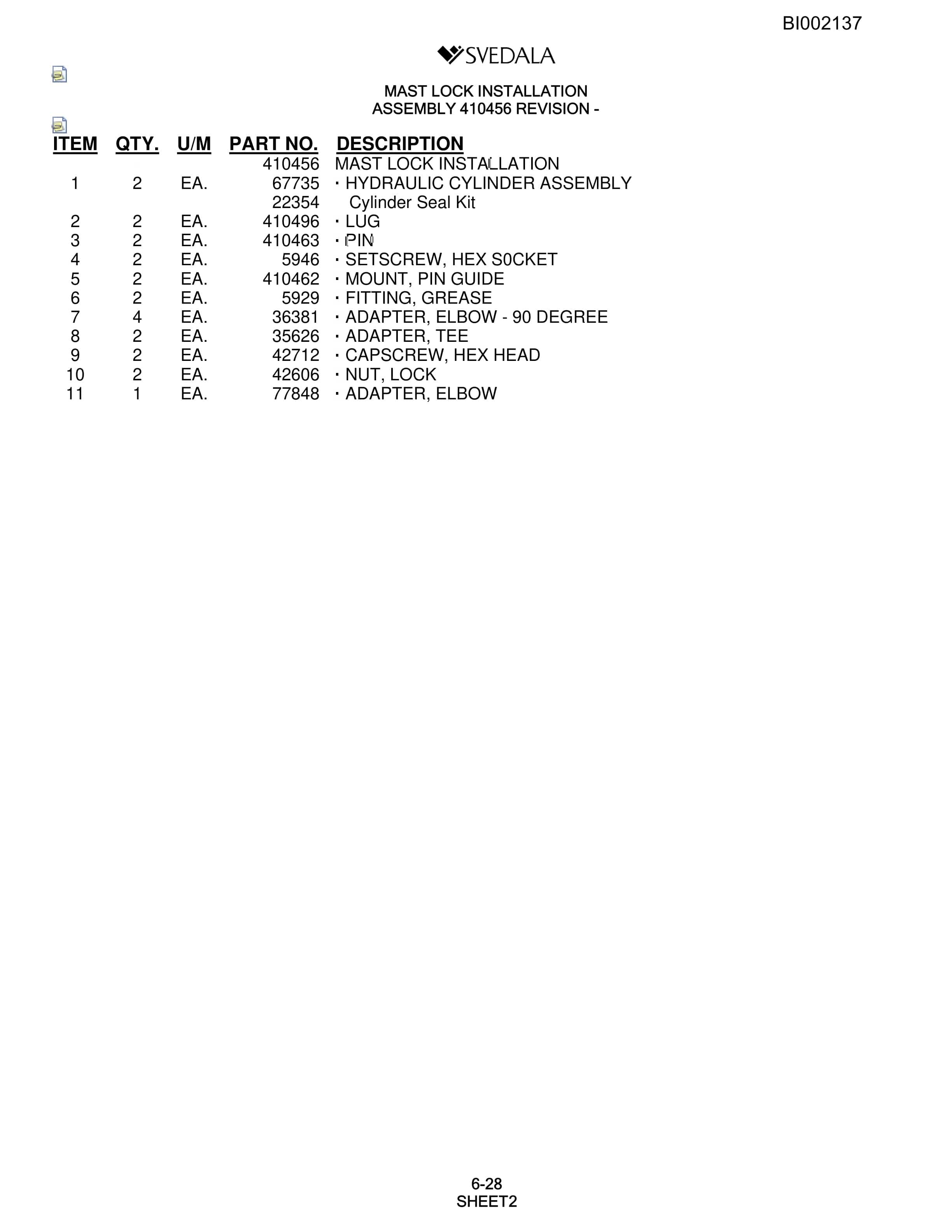 Bucyrus SKF Infinity Blasthole Drill Parts Catalog BI002137-4