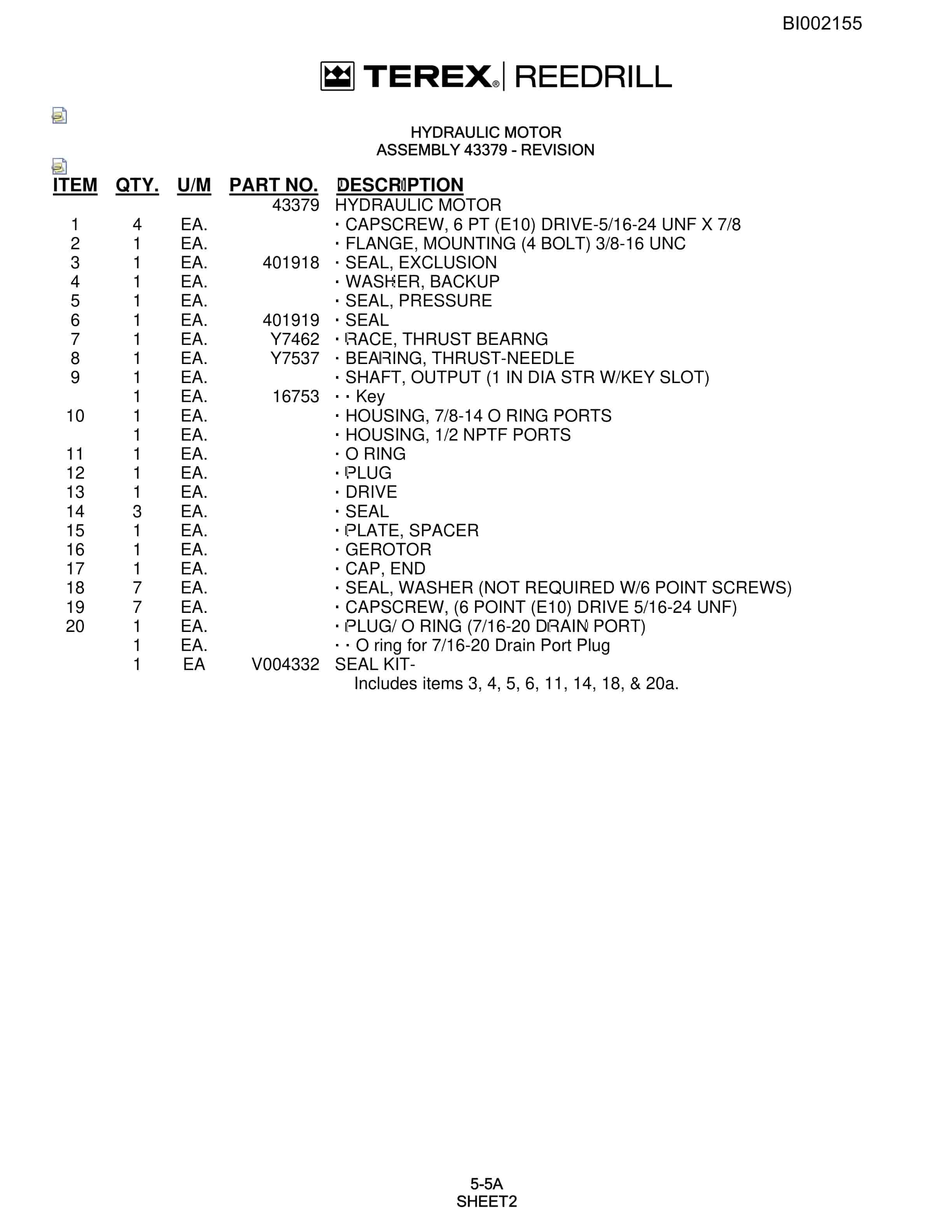 Bucyrus SKF Infinity Blasthole Drill Parts Catalog BI002155-2