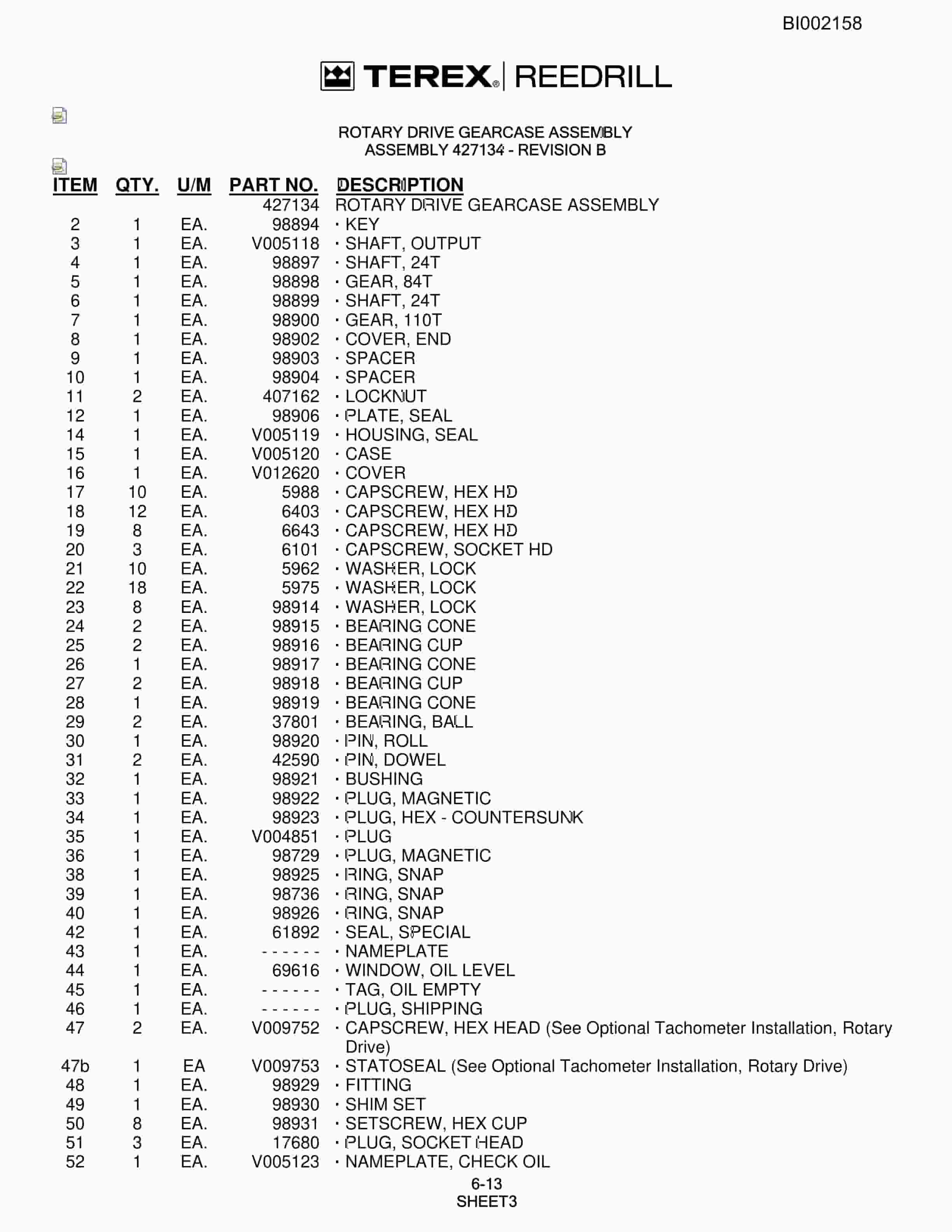 Bucyrus SKF Infinity Blasthole Drill Parts Catalog BI002158-3