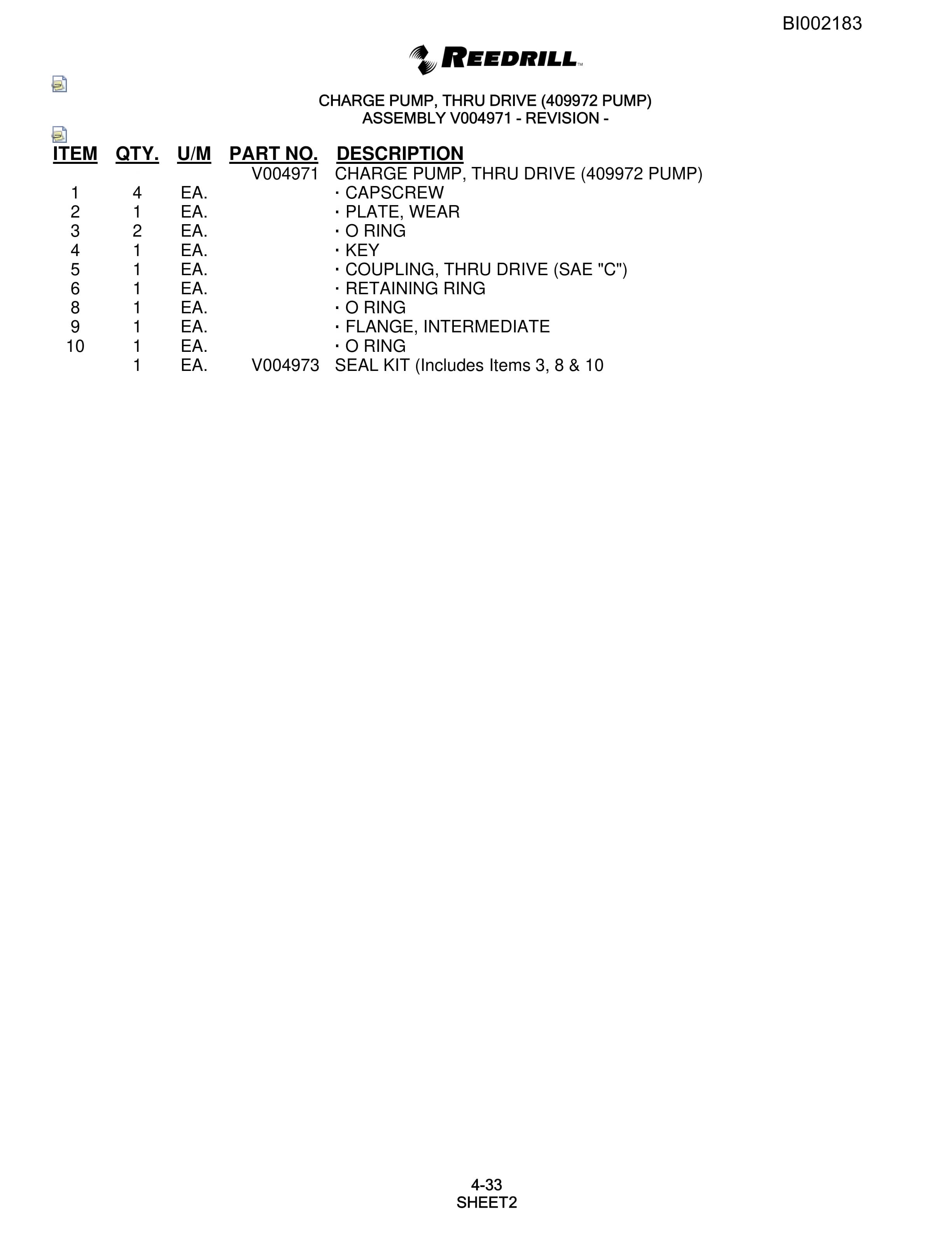 Bucyrus SKF Infinity Blasthole Drill Parts Catalog BI002183-2