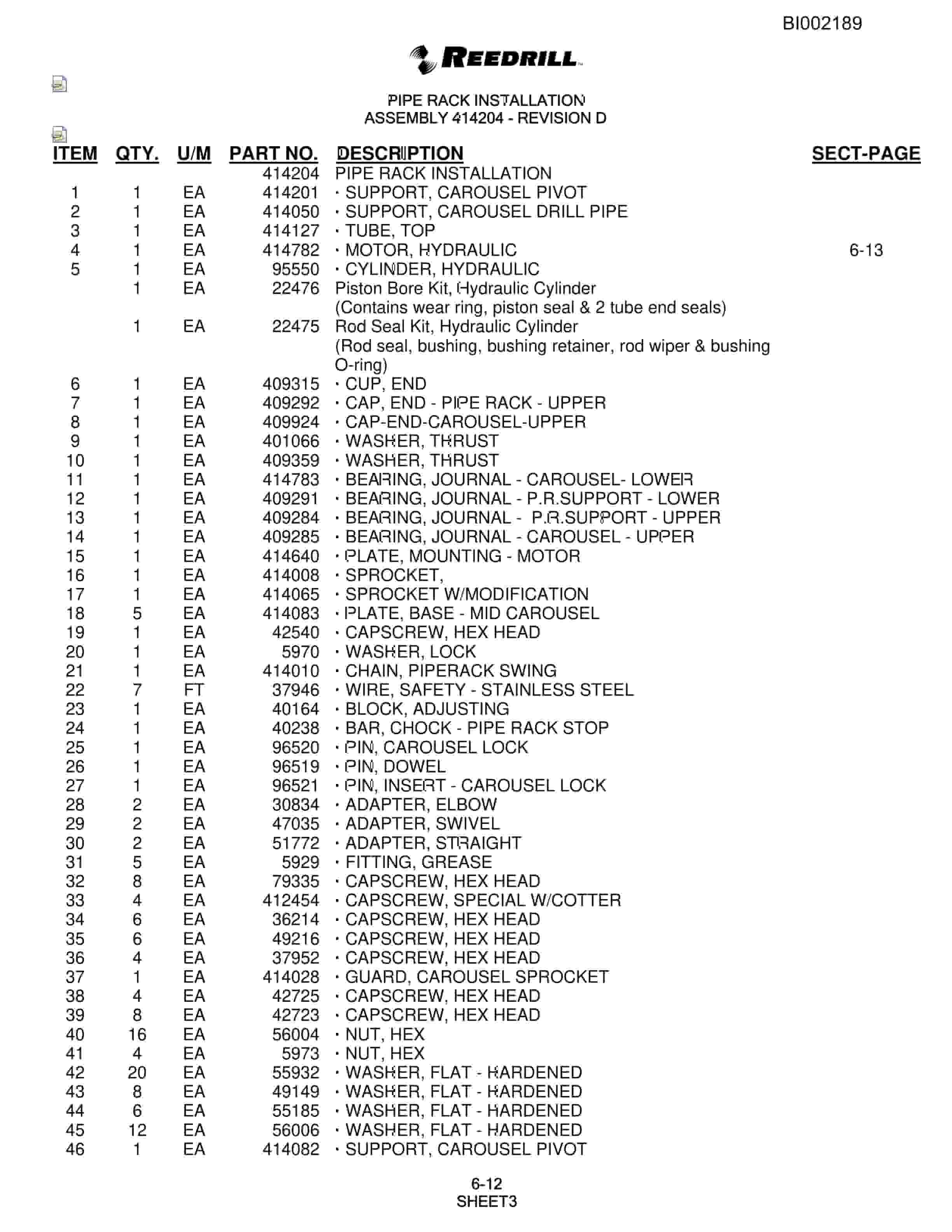 Bucyrus SKF Infinity Blasthole Drill Parts Catalog BI002189-3